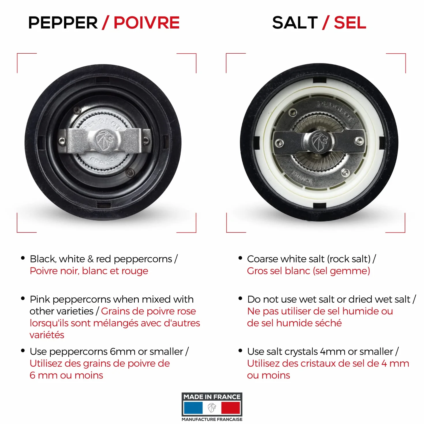 PEUGEOT - Młynek do soli Paris u'Select 22 cm – 6 wstępnie ustawionych stopni mielenia – z drewna z certyfikatem PEFC – francuskie know-how – lakierowane na czarno