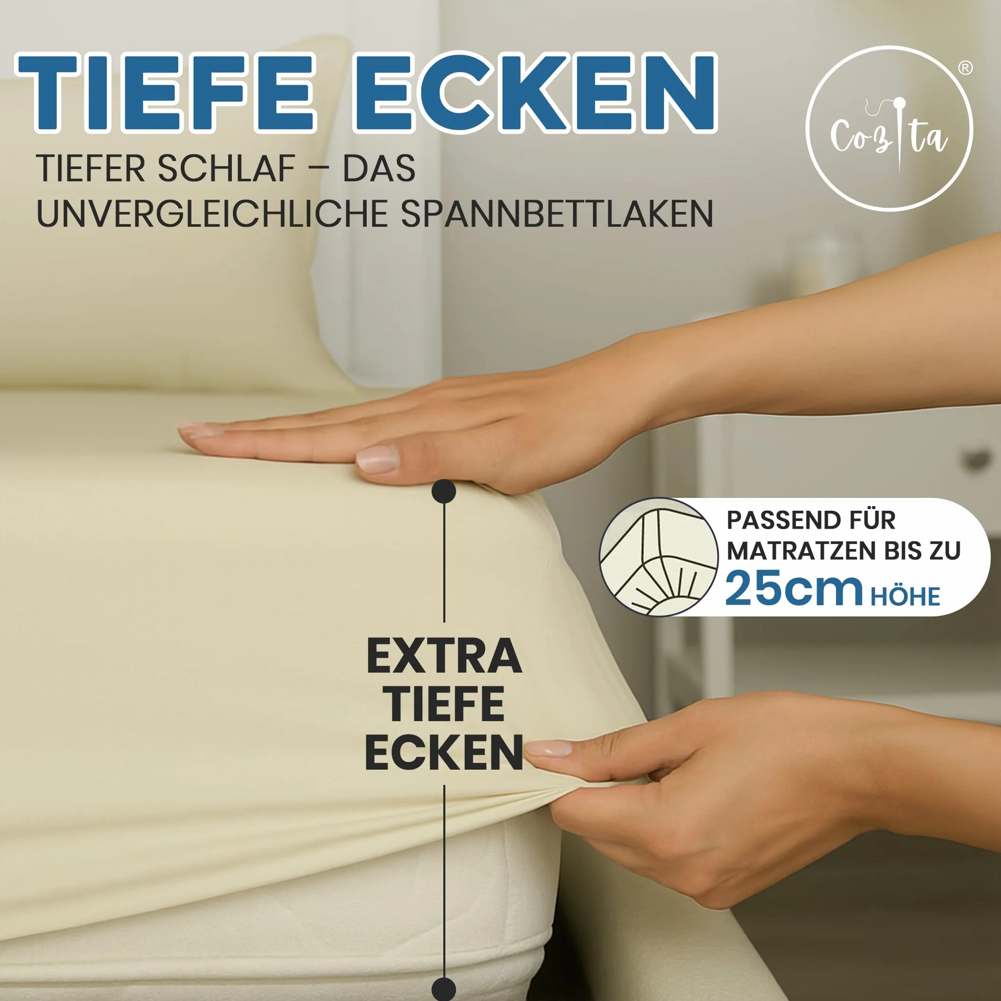 Basics prześcieradło z gumką 90 x 200 cm – 100% bawełna jersey, certyfikat Öko-Tex, wysokość materaca do 25 cm, kolor naturalny