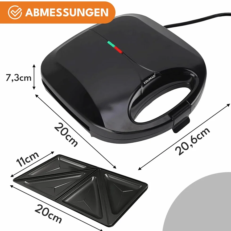 KRUMAD Opiekacz do kanapek 1000W – Dwuszczelinowy Sandwich Maker z powłoką nieprzywierającą, wskaźnikami LED i uchwytem termoizolacyjnym – Kompaktowy toster do tostów