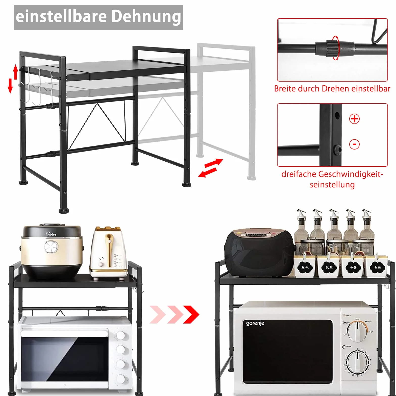 OUUTMEE Regał do kuchenki mikrofalowej, 2-stopniowy stojak na kuchenkę mikrofalową, stal węglowa, uchwyt do kuchenki mikrofalowej, blat kuchenny, stabilny i mocny