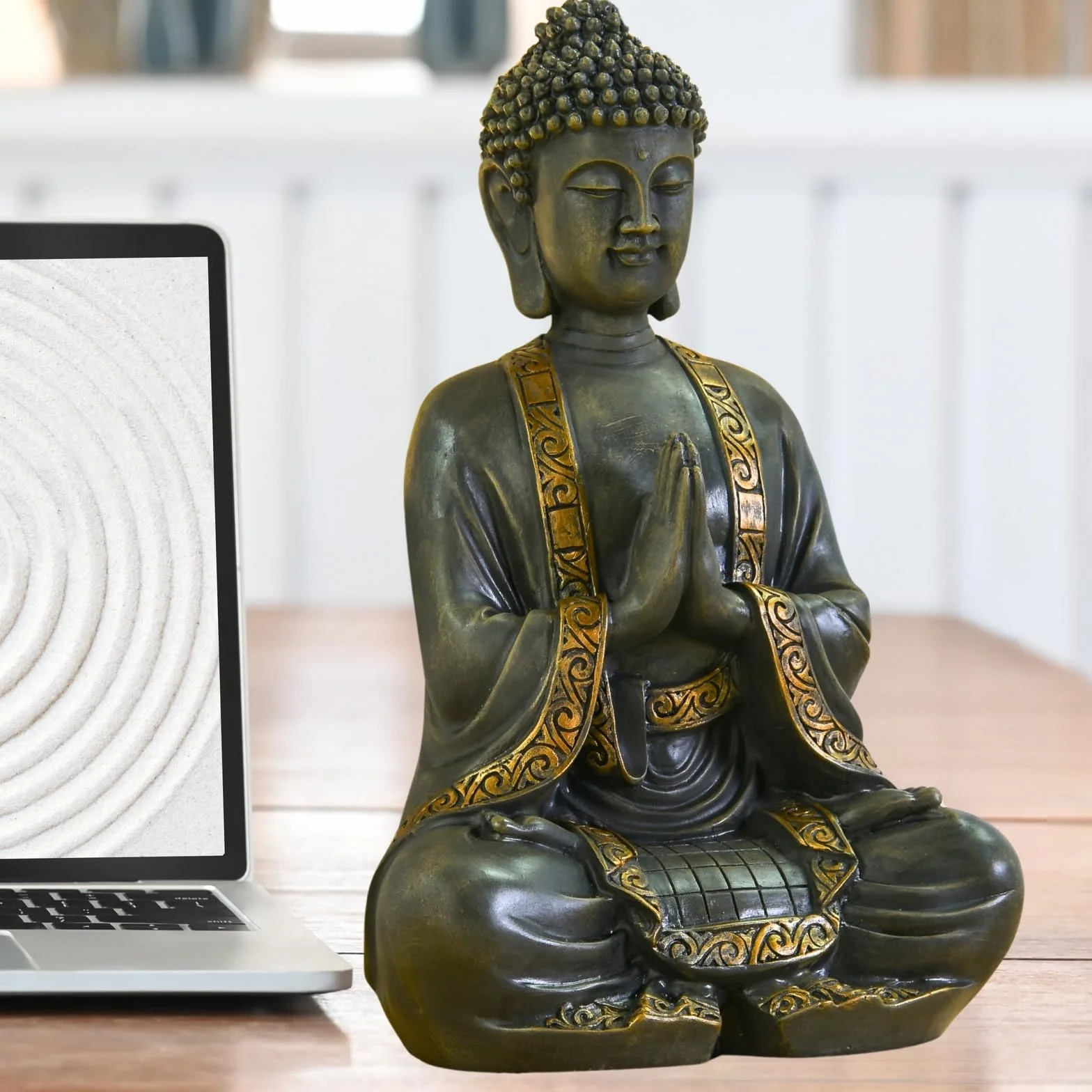 Zen'Light - duży posąg Zen Buddy o wymiarach 40 cm - doskonałe wykończenie, farba z efektem patyny, żywica - piękny przedmiot dekoracyjny i Feng Shui do domu