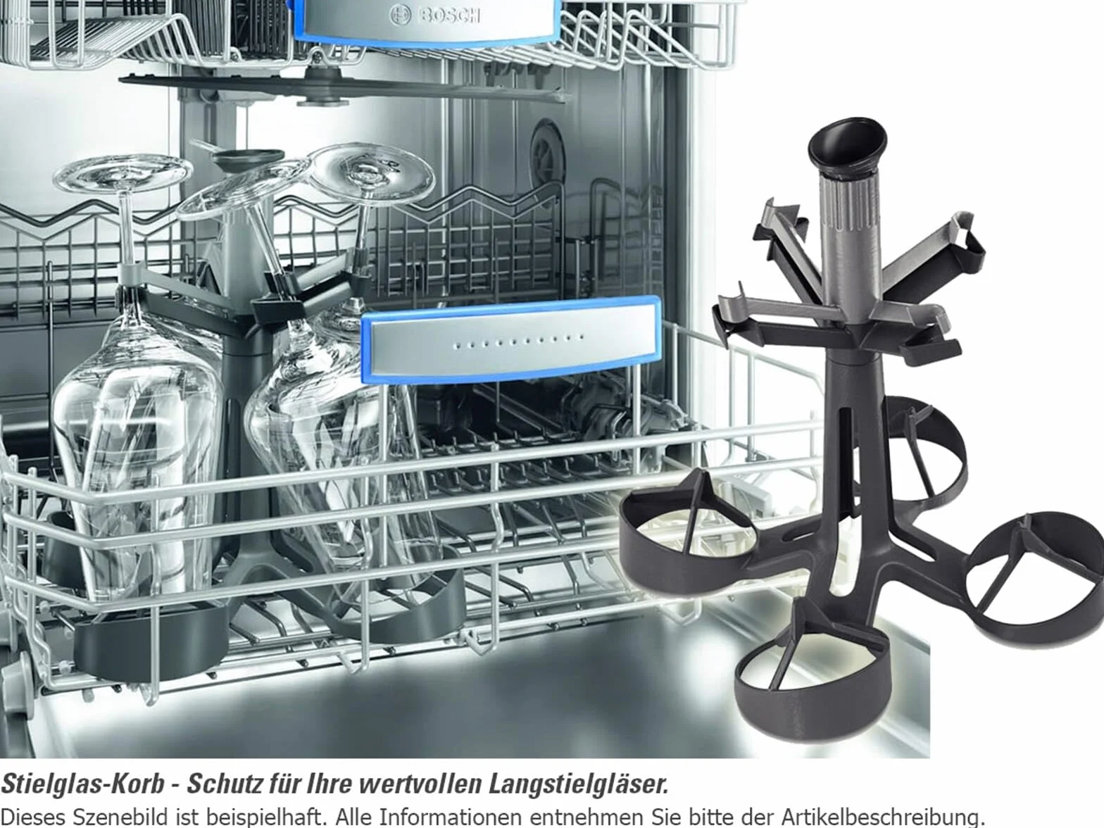 Bosch SMZ5300 akcesoria do zmywarek/koszyk z trzonkiem/bezpieczne i stabilne trzymanie kieliszków o długich nóżkach/do czterech kieliszków do wina lub szampana