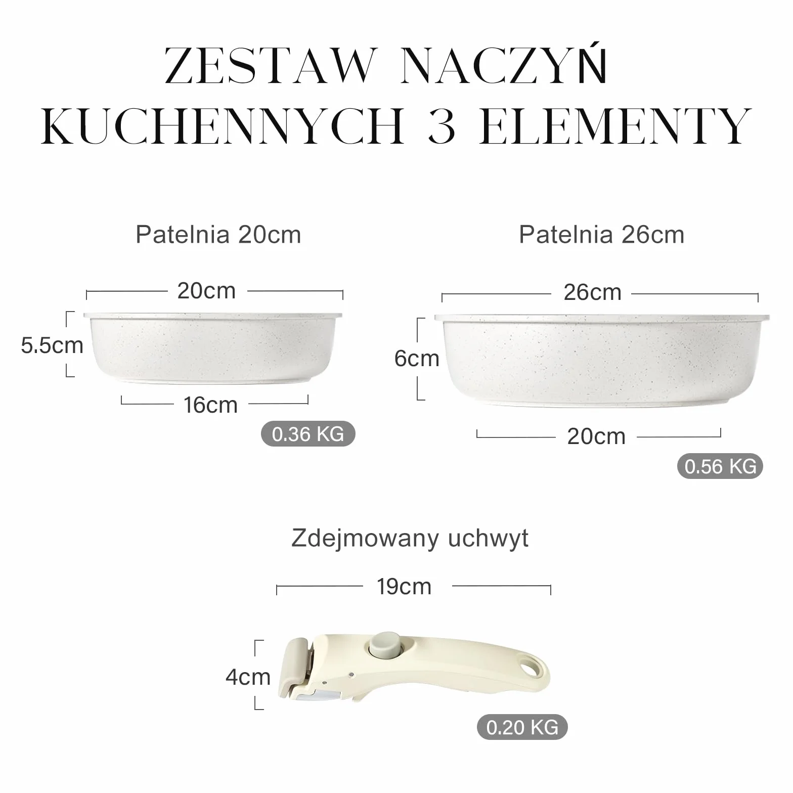 GiPP Zestaw naczyń indukcyjnych, 3/5/11 sztuk, nieprzywierająca bateria do naczyń ze zdejmowanym uchwytem, zmywarka/piekarnik, bez PFOA (biały, 3 szt.)