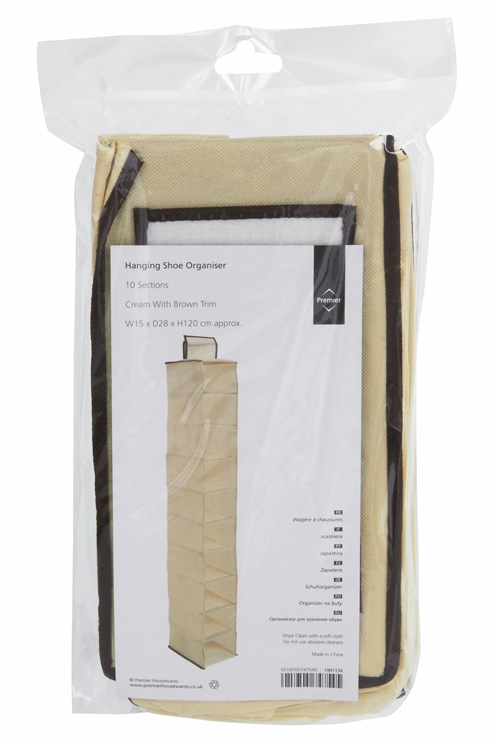 Premier Housewares dziesięcioczęściowy wiszący organizer na buty - 1 sztuka, kremowy, 28 x 15 x 120 cm