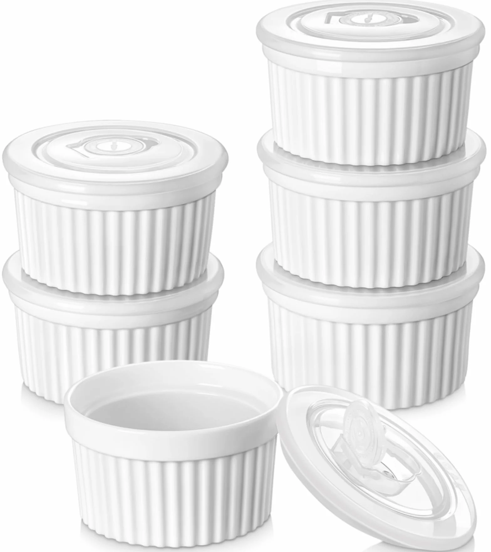 Vancasso Ramekiny z pokrywkami zestaw 6 sztuk 10,6 cm biała porcelana do pieczenia