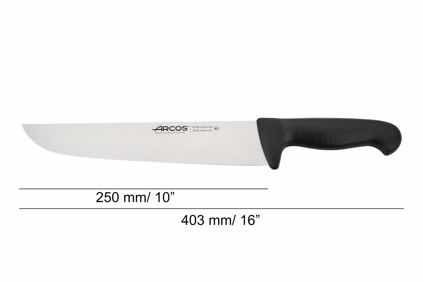 Arcos seria 291825 2900-rzeźnik stek nóż - ostrze nitrm 250 mm (9,84 cala) - uchwyt polipropylenowy czarny kolor, 18/8 stal nierdzewna