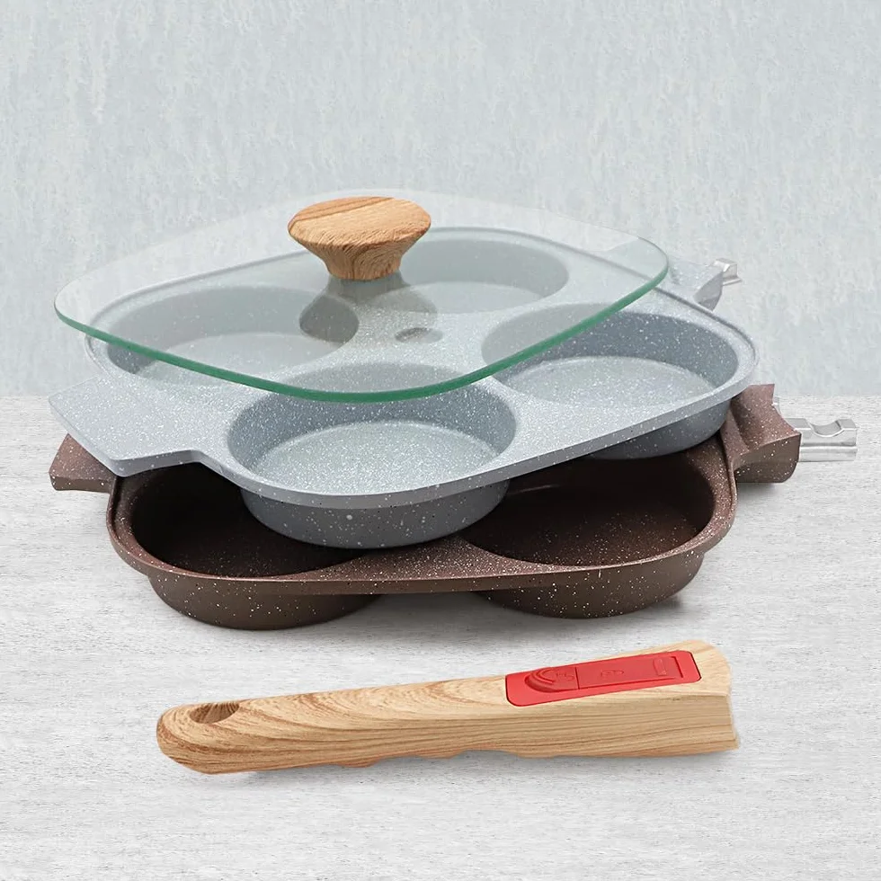 RANX INGST Ceramiczna patelnia do jajek z pokrywką, nieprzywierająca, odłączany uchwyt, indukcyjna, niebieska