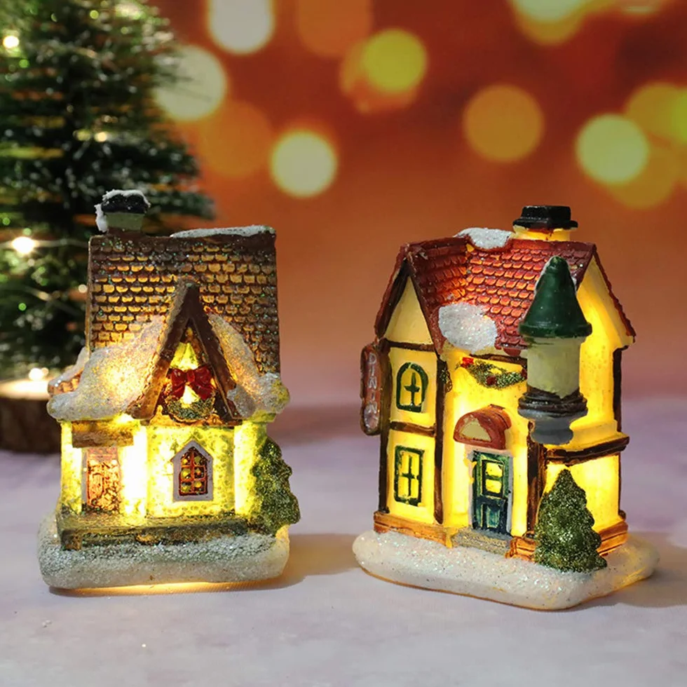 Bseical Village De Noel świecący dom świąteczny, wioska bożonarodzeniowa postać lampa wielokolorowa dekoracja bożonarodzeniowa (zestaw 6 szt., 4 x 6,5 x 9 cm)