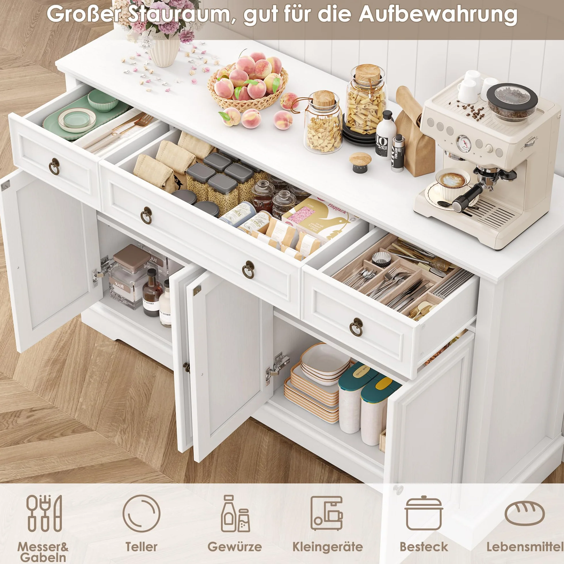 FirFurd Kredens Szafka Kuchenna z Blatem Roboczym 134x87x40cm Biały