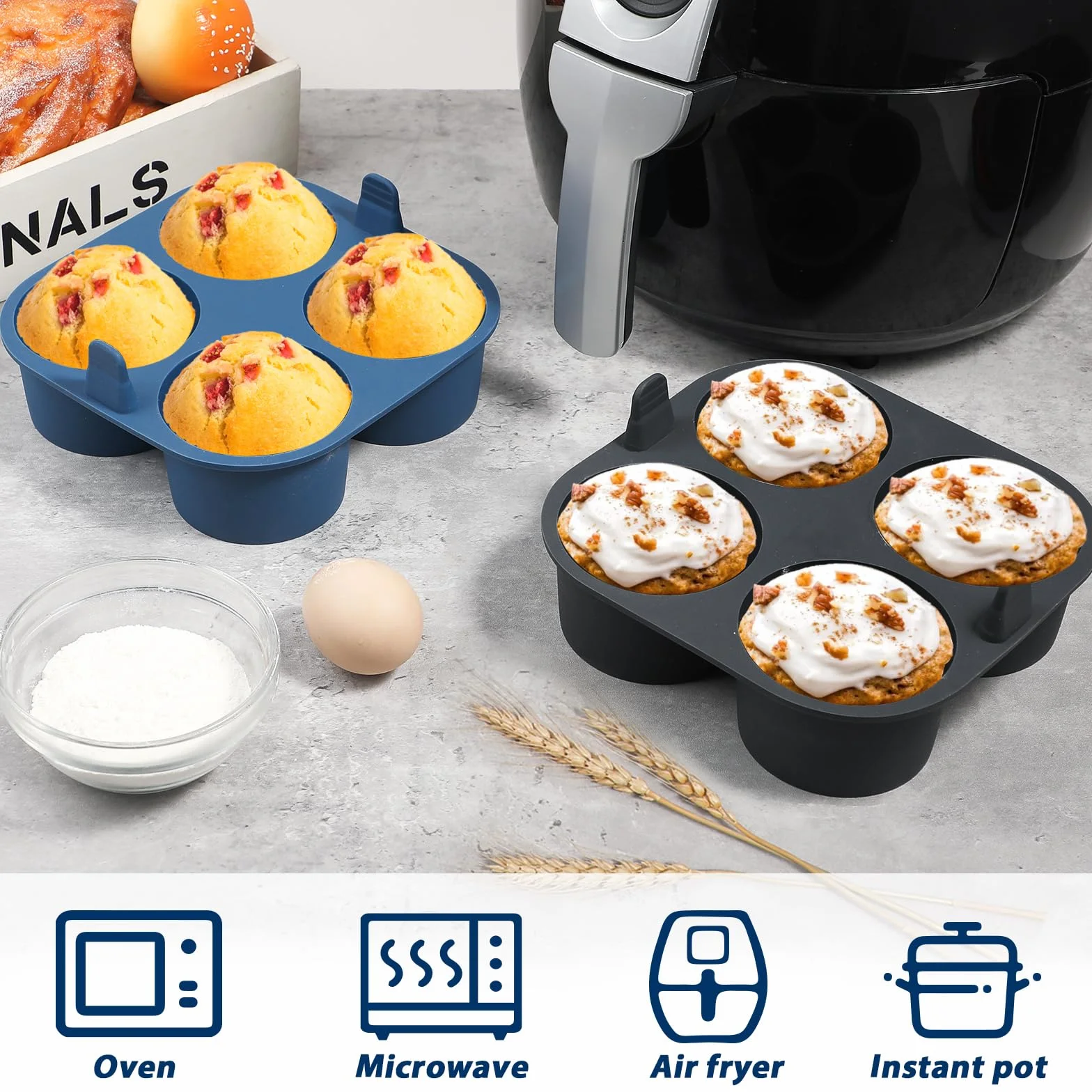 Webake Silikonowa tacka na muffinki do frytkownicy powietrznej 2 szt. 8 cm duże etui na muffiny