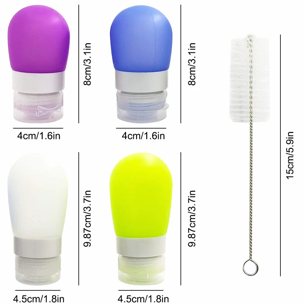 4 butelki dressingu Squeeze, FineGood 1,3oz i 2 uncji. Przenośne pojemniki na sosy, butelki z przyprawami do przechowywania żywności, wodoodporne, z 2 pędzlami do czyszczenia - 4 kolory