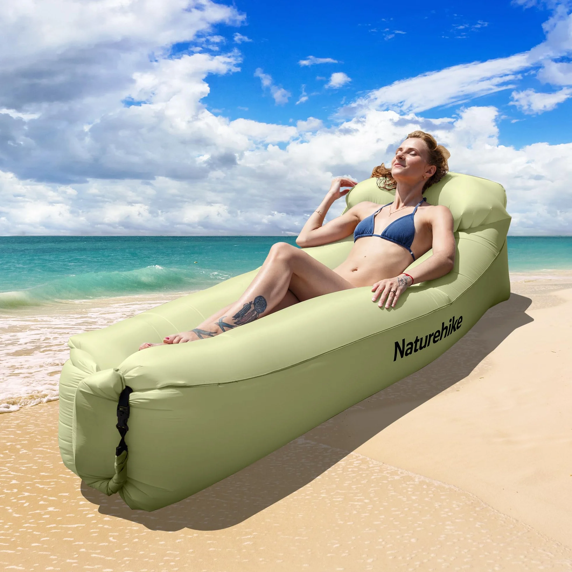 Naturehike Wodoodporna sofa powietrzna Air Lounger z przenośnym pakietem, nadmuchiwana na podróż, kemping, basen, plażę (zielony awokado)