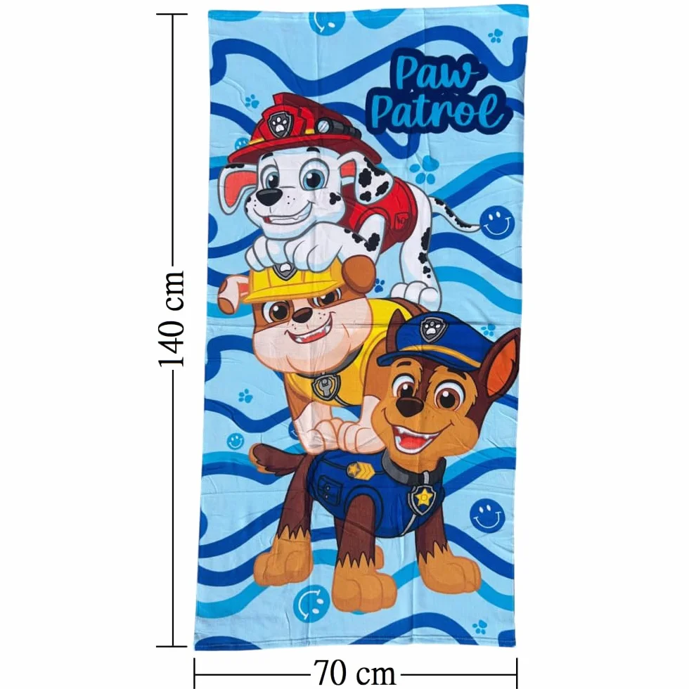 CARTOON Ręcznik plażowy z paw patrolem dla dzieci 70 x 140 cm mikrofibra 100% poliester 245 g/m2 chłonny i szybkoschnący, lekki i kompaktowy, idealny na plażę i basen Design pościg Marshall Rubble