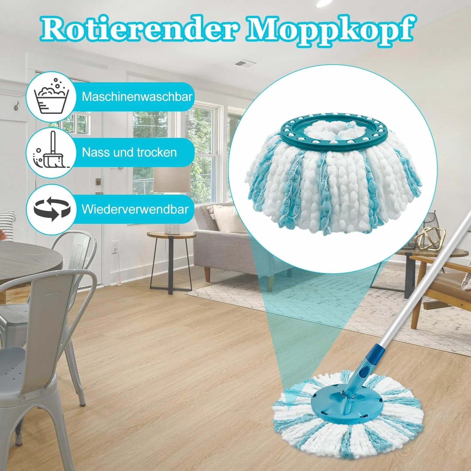 4 sztuki Wymienna Głowica do Mopa z Mikrofibry, Pasuje do Clean Twist Disc – Kompatybilna z Modelami Leifheit, Nakładka Mopowa Wielokrotnego Użytku, Części Zamienne do Mopów Podłogowych