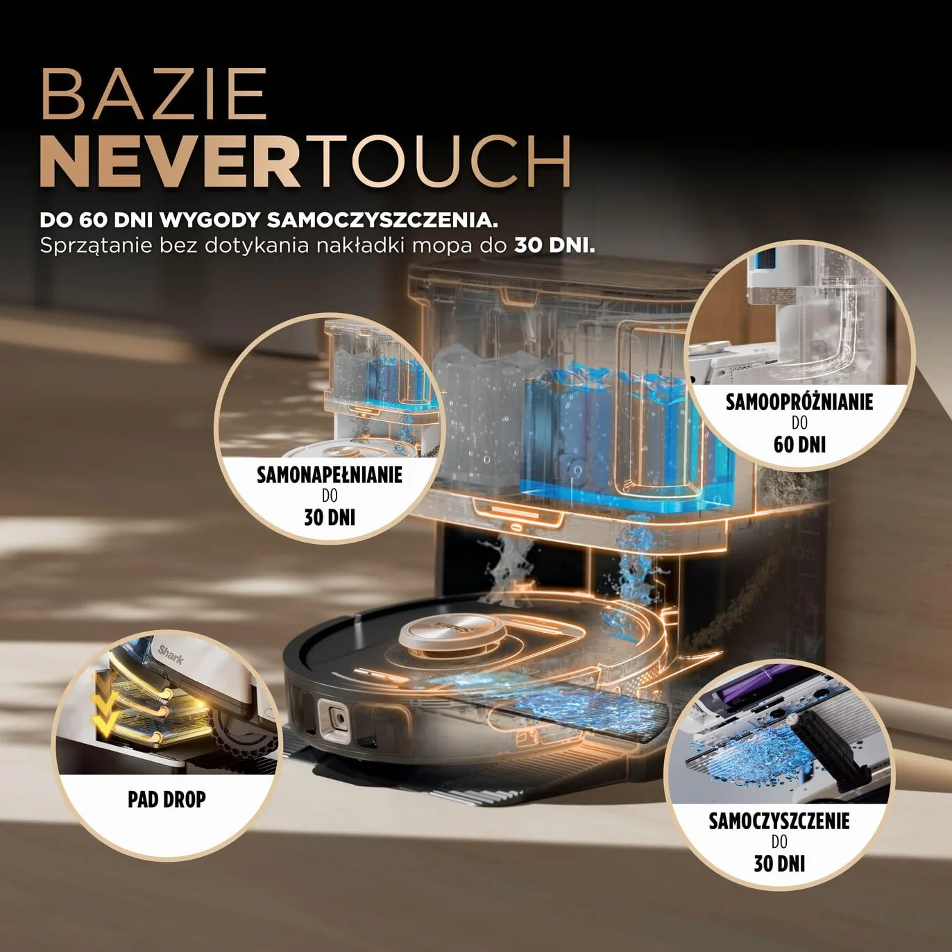 Shark PowerDetect Robot odkurzająco-mopujący 2 w 1, automatyczne opróżnianie, napełnianie i czyszczenie NeverTouch Pro (60 dni), 3D i LiDAR, NeverStuck, WiFi/aplikacja, biały, AV2800ZEEUWH