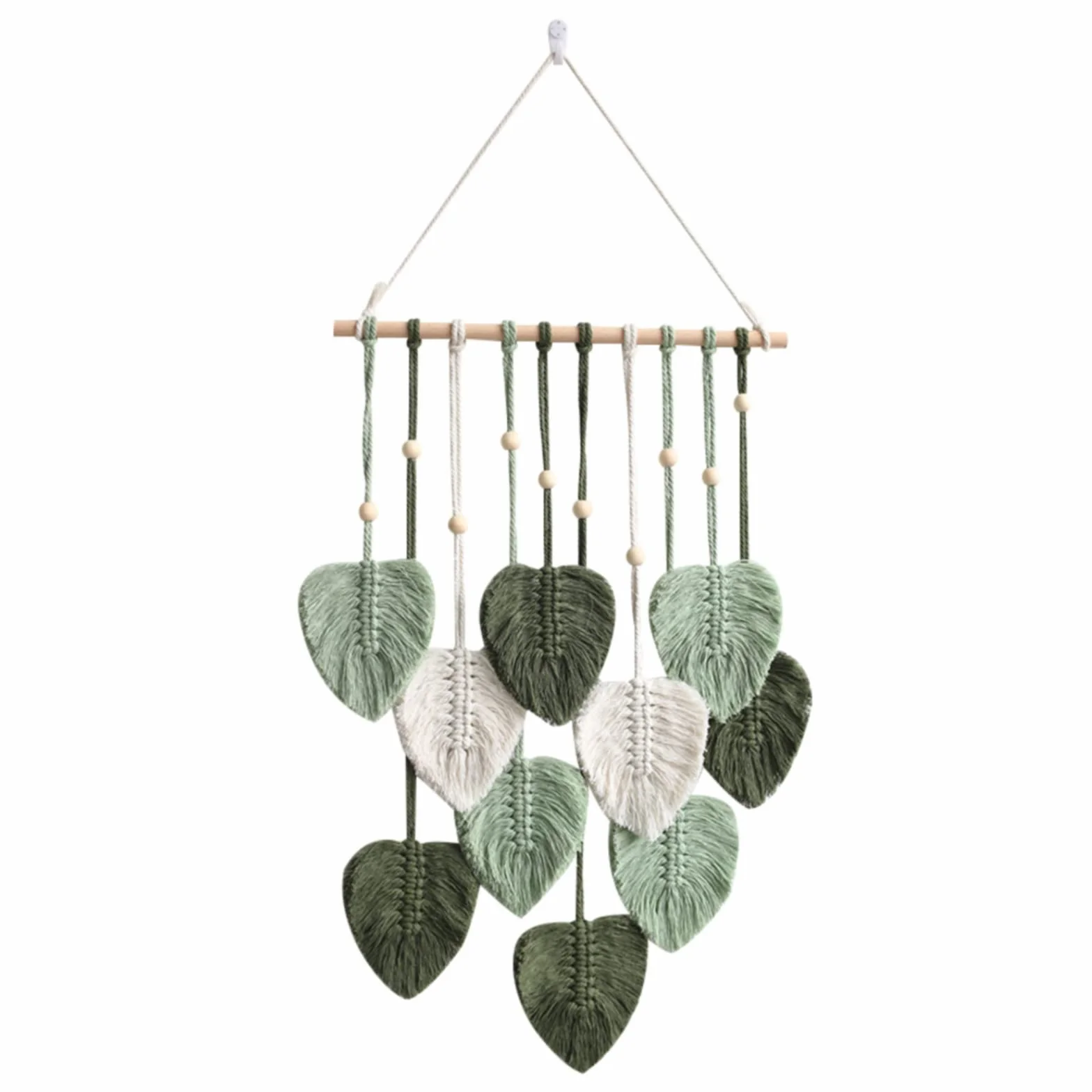 EXQUILEG Makrama, ozdoba na ścianę, ręcznie robiona, dekoracja mieszkania, styl boho, makrama, tkana ozdoba ścienna, liść, pióra, dekoracja ścienna (zieleń wojskowa)