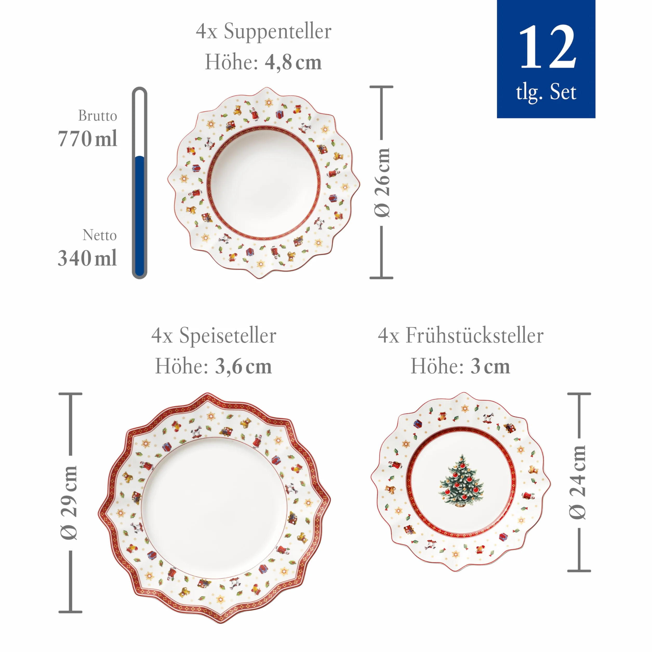 Villeroy & Boch Toy'S Delight Zastawa Stołowa, Biały/Czerwony, 12 Elementów