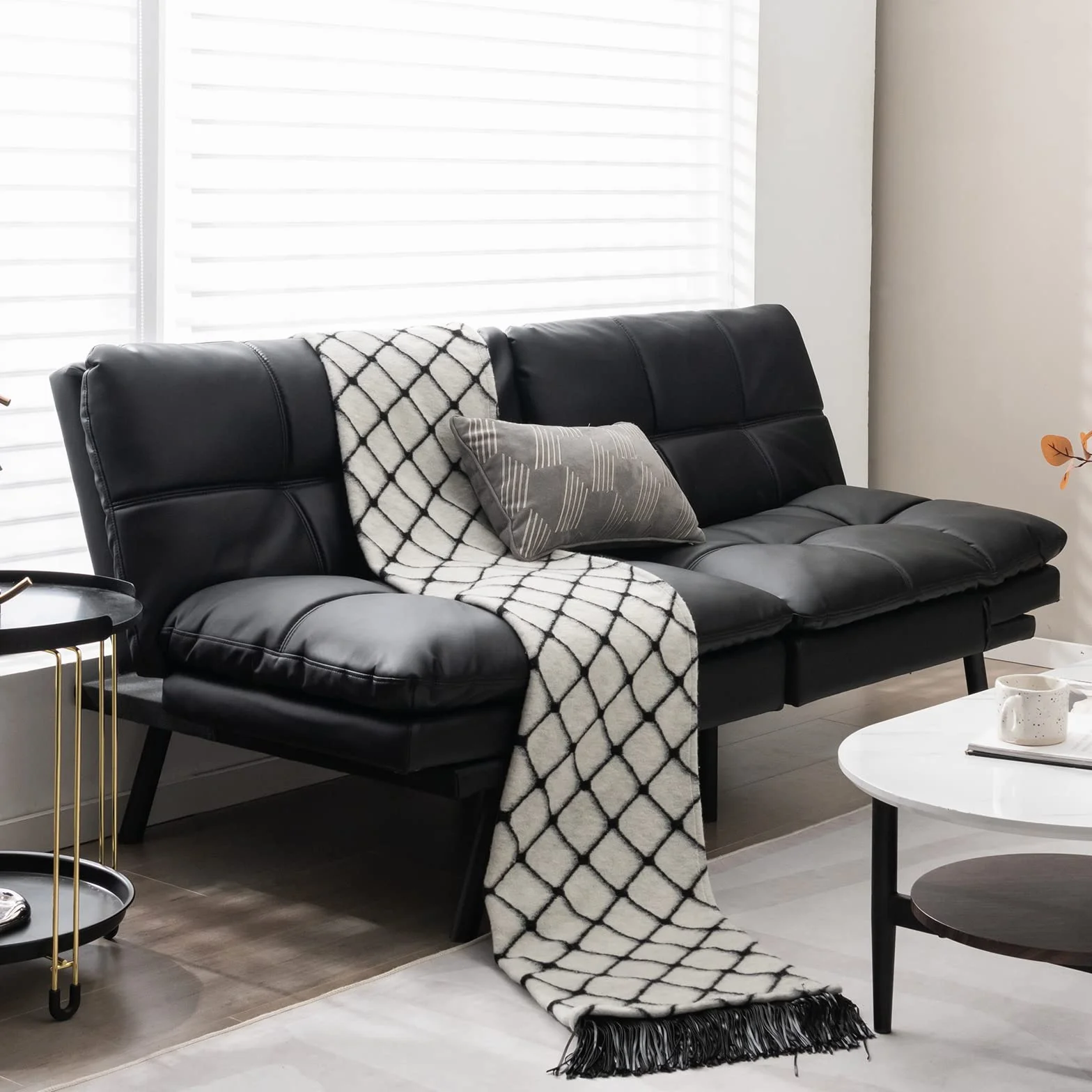 COSTWAY Rozkładana sofa do spania, sofa z funkcją spania, przekształcalna sofa do spania z regulowanym oparciem, sofa do spania z dużą powierzchnią leżącą 182 x 106,5 cm do salonu (czarny)