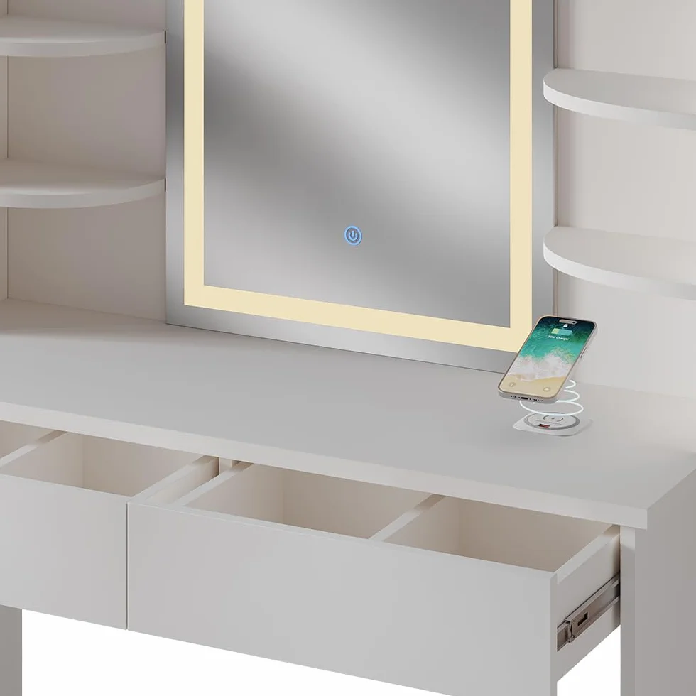 Vicco Toaletka "Charlotte", Biały, 106 cm z lusterkiem LED i stacją ładującą QI