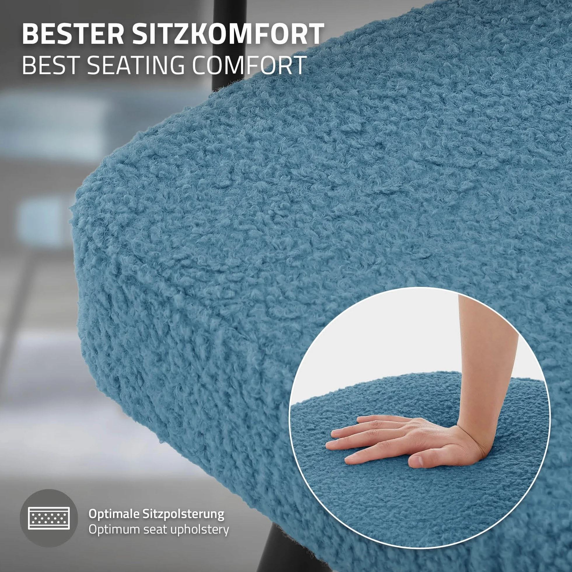 ML-Design Krzesla do salonu i jadalni obrotowe 360 stopni zestaw 4 szt niebieski Teddy tapicerowane z podlokietnikami ergonomiczne metalowe nogi komfortowe siedzisko do stolu kuchni styl nowoczesny