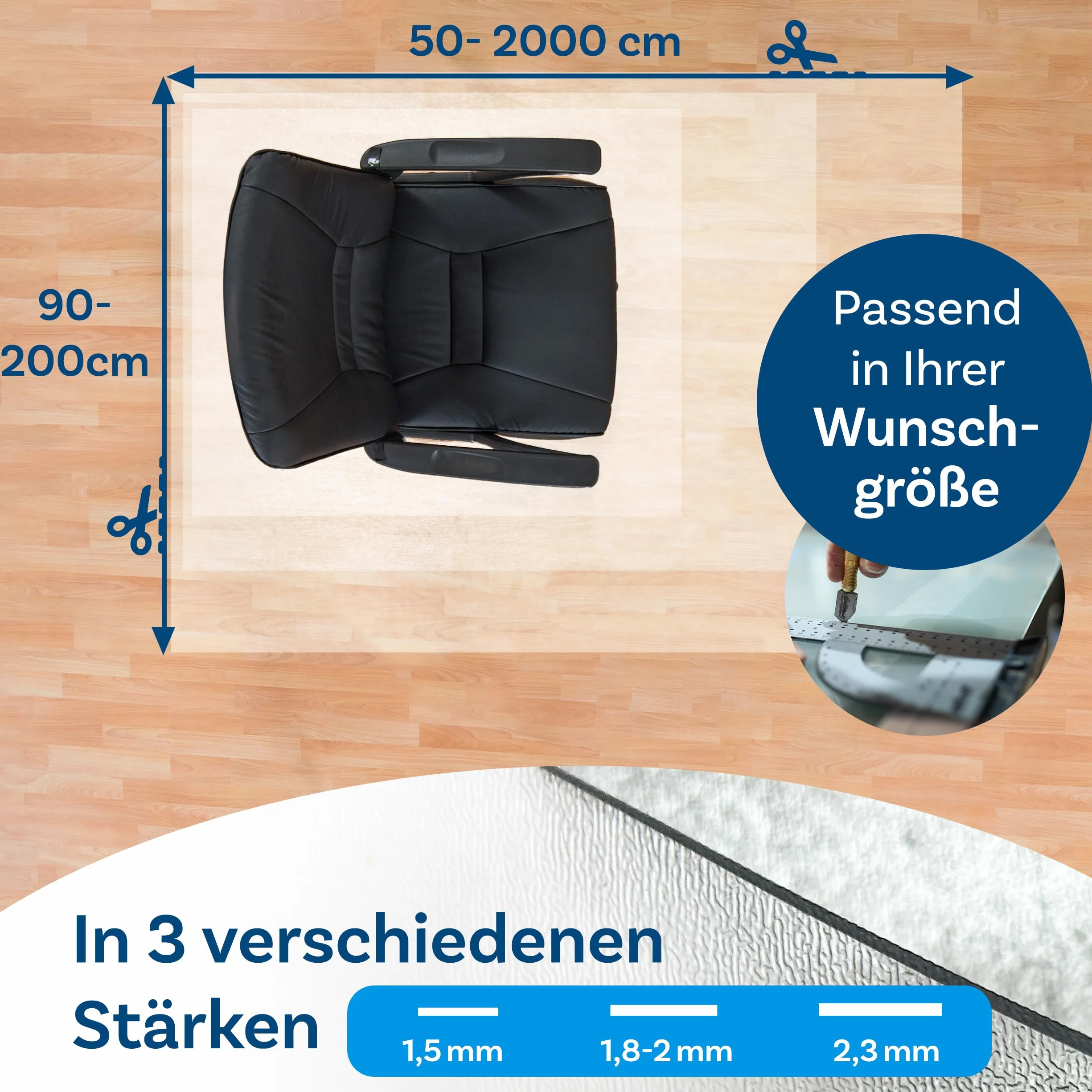 Floordirekt Mata ochronna na podłogę do twardych podłóg – Neo, półprzezroczysta, podkładka na krzesło biurowe, grubość: 1,5 mm (półprzezroczysta, 114 x 150 cm)