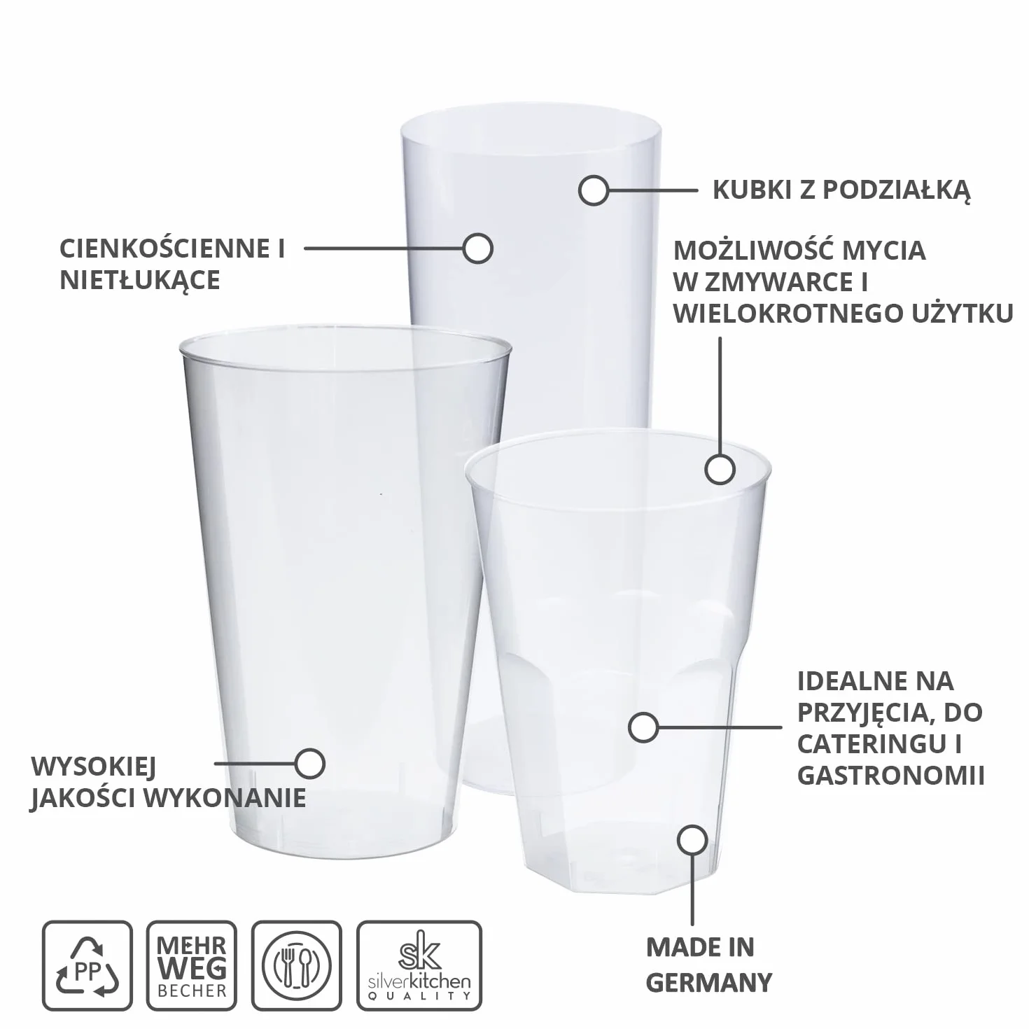 Kubki do picia z twardego plastiku, przezroczyste, 400 ml, 40 sztuk + 4 dodatkowe kubki (1 opakowanie)