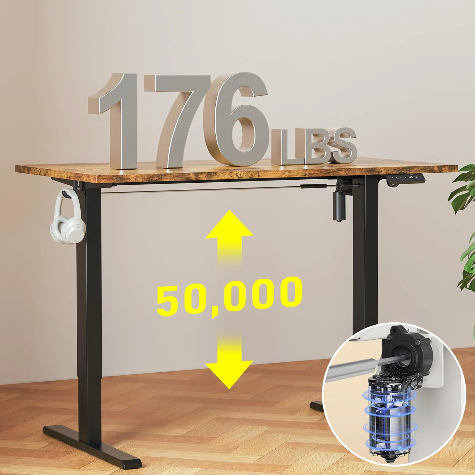 WALKINGDESK Biurko z elektryczną regulacją wysokości, 140x70 cm biurko elektryczne do pracy na stojąco i na siedząco, Jednoczęściowy blat stołu, Rustiek Bruin