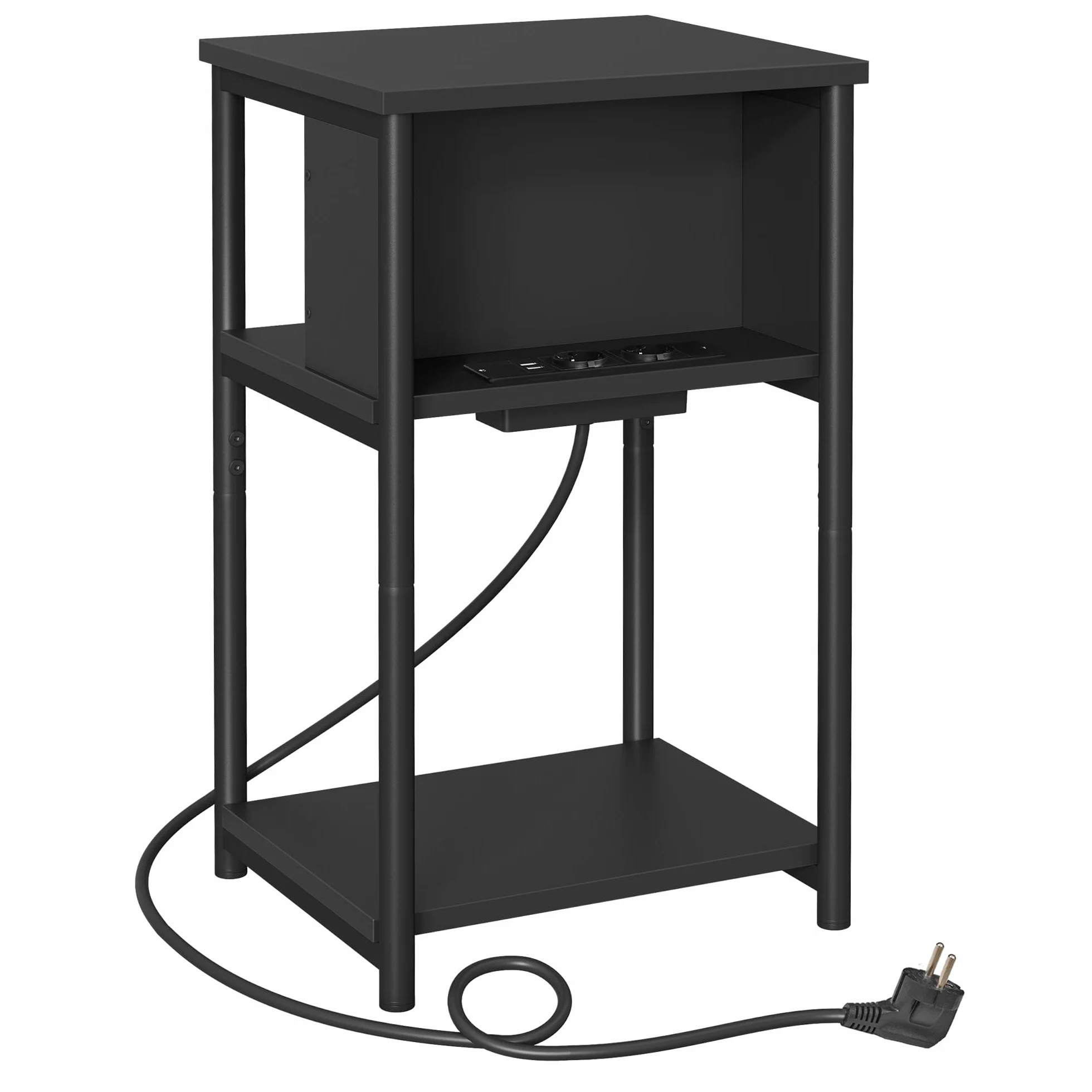 VASAGLE Stolik boczny z listwą zasilającą, 2 gniazda AC, 2 porty USB, 30 x 34 x 58 cm, czarny