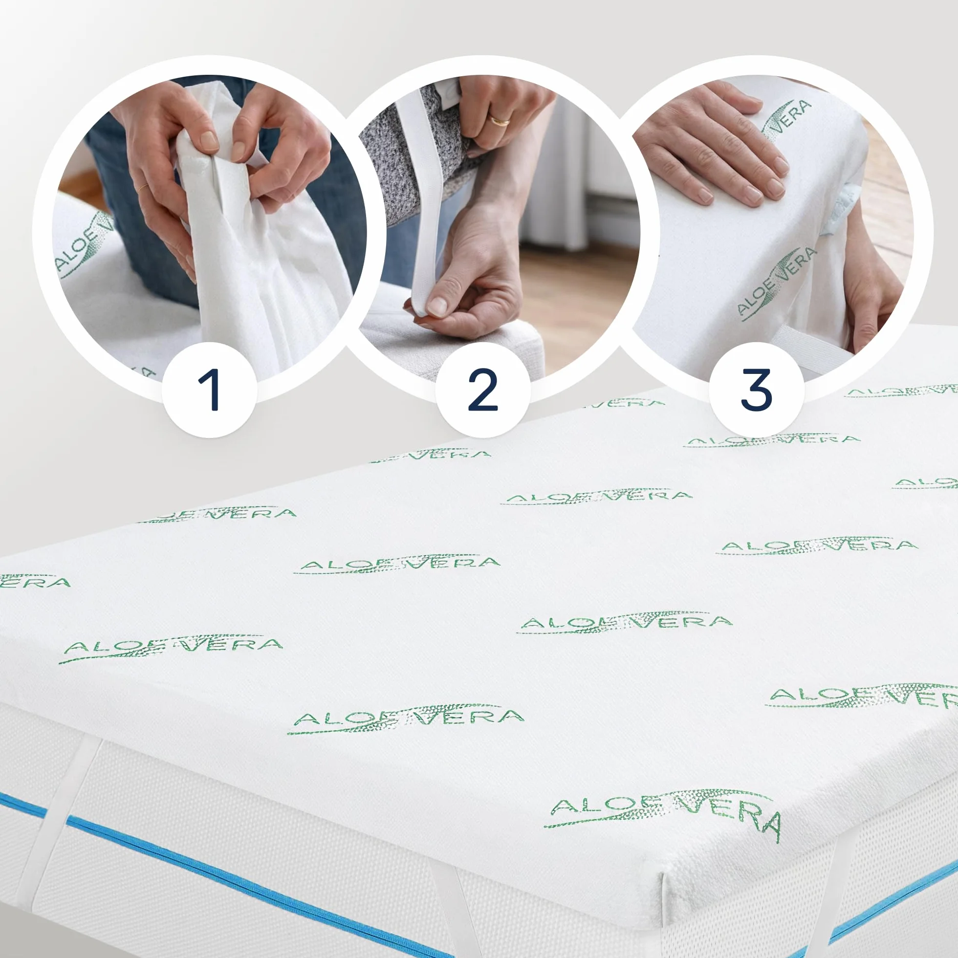 Materac nawierzchniowy wiskoelastyczny Dailydream „Model M” z efektem pianki zapamiętującej kształt, 90x200x5cm, Edition “Aloe Vera”