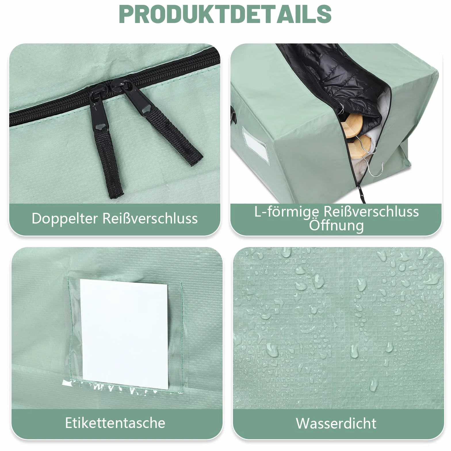 Dntorx 4 sztuki toreb do przechowywania, 120 l, wodoszczelne pudełka do przeprowadzki, duże z zamkiem błyskawicznym, uchwyt, składane pudełko do przechowywania, na kemping