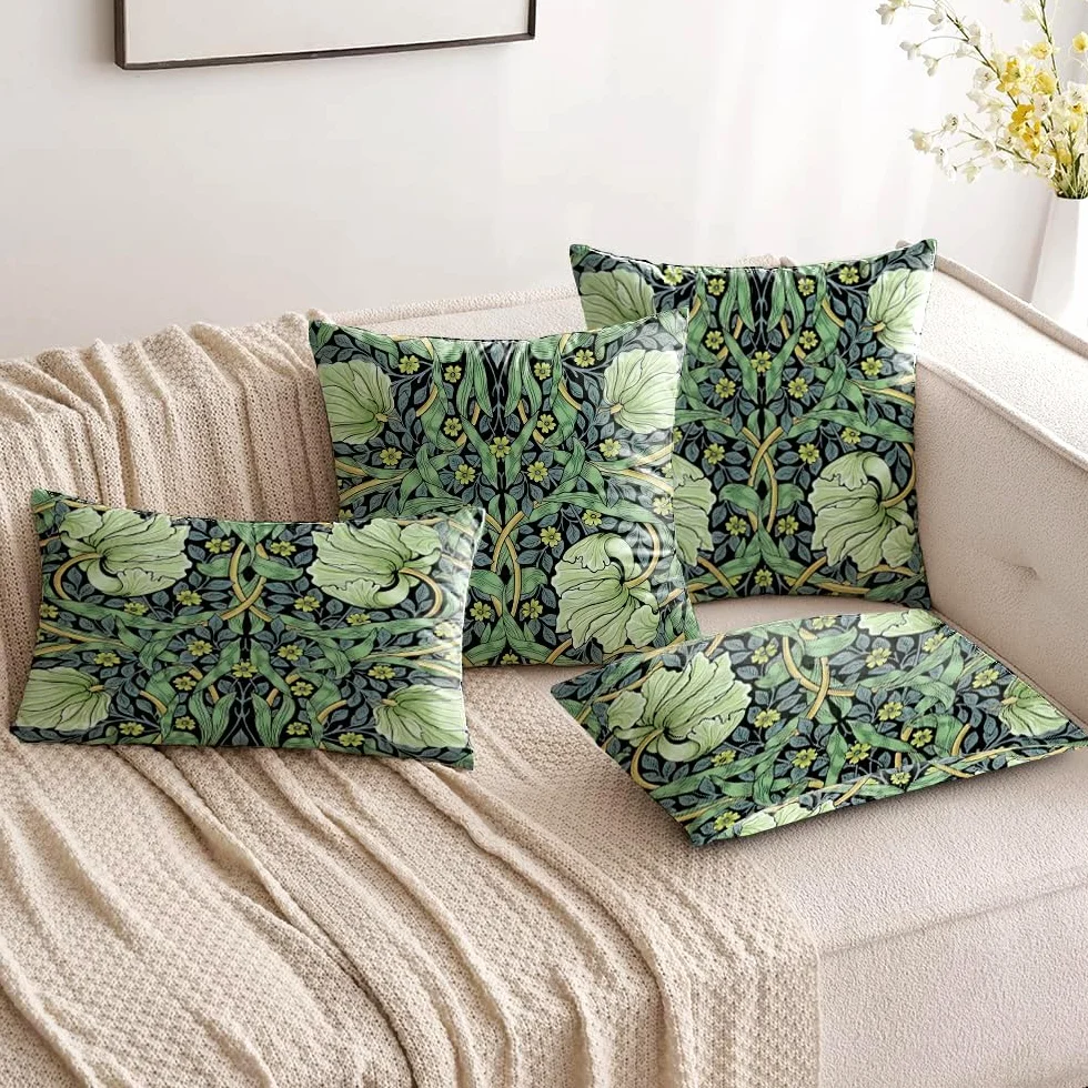 Poszewka na poduszkę William Morris zielone liście 40x40 cm zestaw 2 sztuki dwustronny wzór