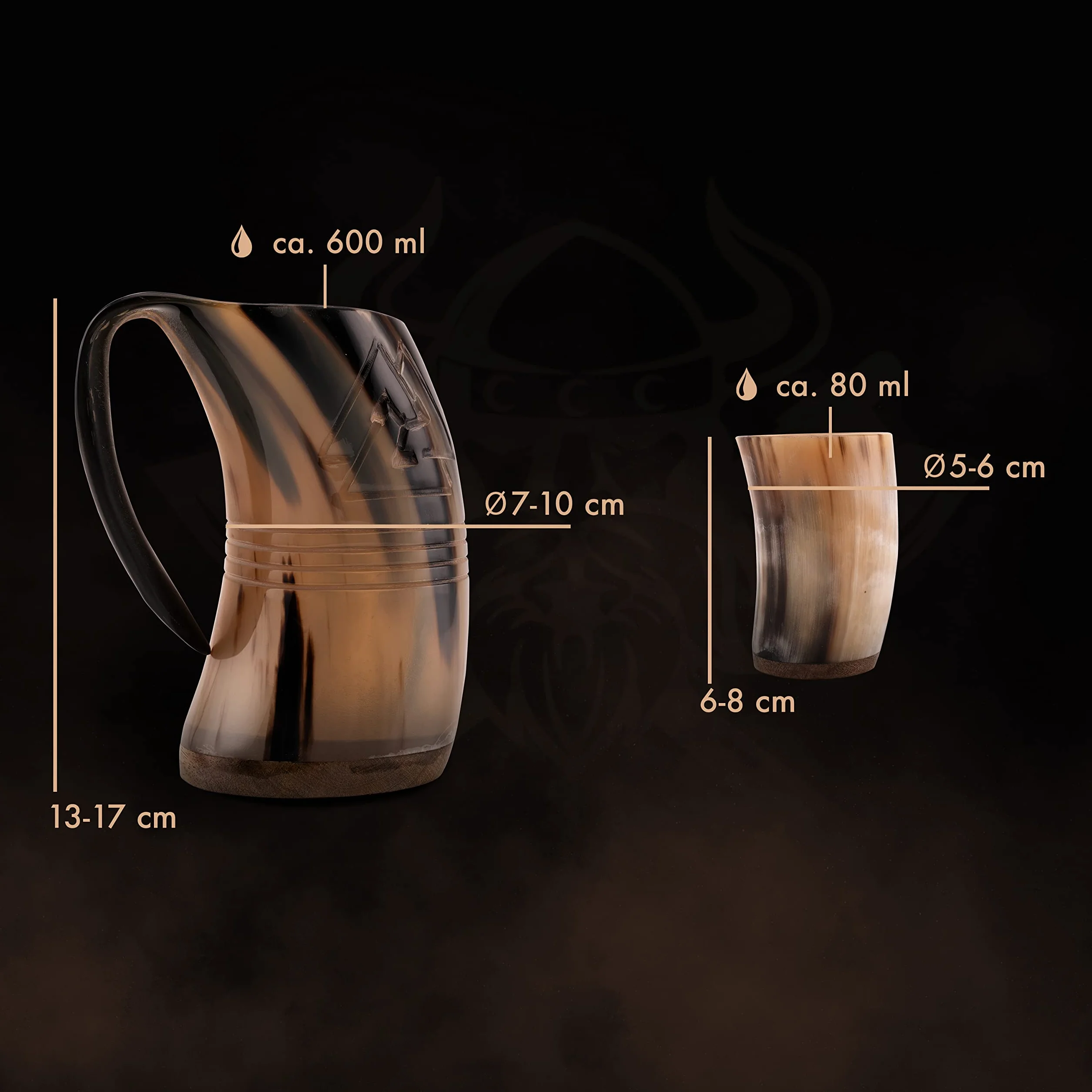 VIKING CRAFT Dzbanek wikingów z rogiem, 600 ml, Odyn i 2 szklanki, średniowieczna dekoracja, LARP, miski