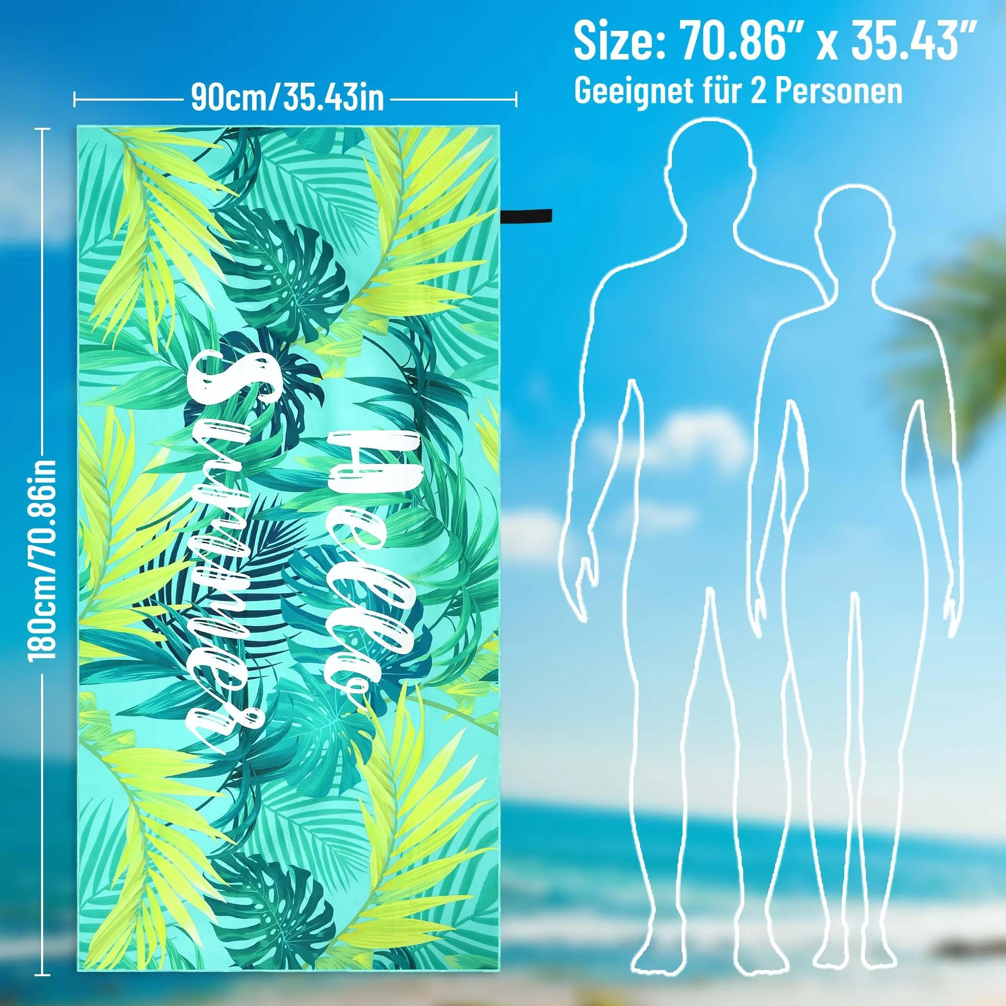 Ręcznik plażowy z mikrofibry 90x180cm, kompaktowy, szybkoschnący, odporny na piasek