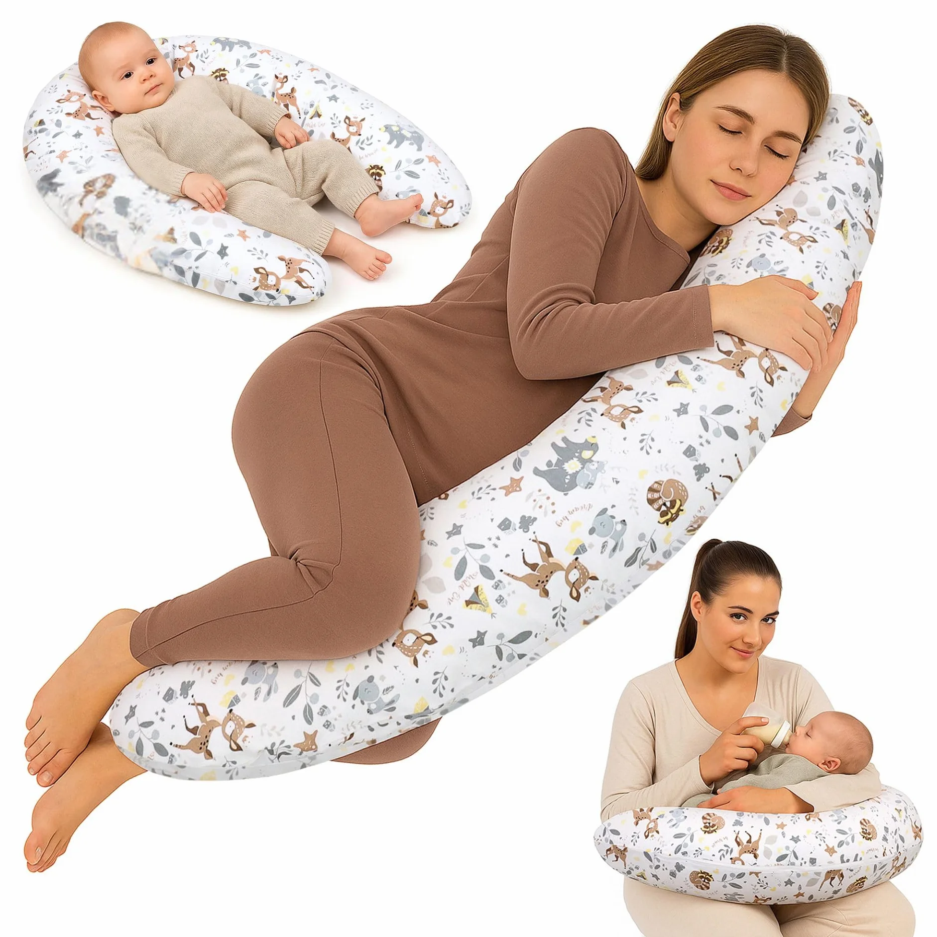Poduszka do karmienia XXL, do spania na boku, bawełniana poduszka ciążowa, poduszka podtrzymująca dla dorosłych, 190 cm jeleń