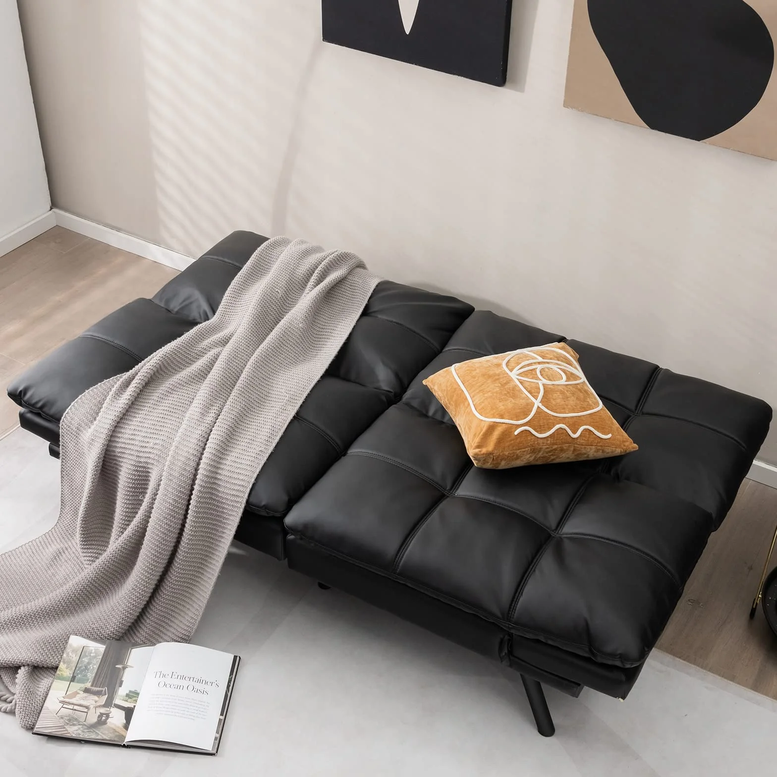 COSTWAY Rozkładana sofa do spania, sofa z funkcją spania, przekształcalna sofa do spania z regulowanym oparciem, sofa do spania z dużą powierzchnią leżącą 182 x 106,5 cm do salonu (czarny)