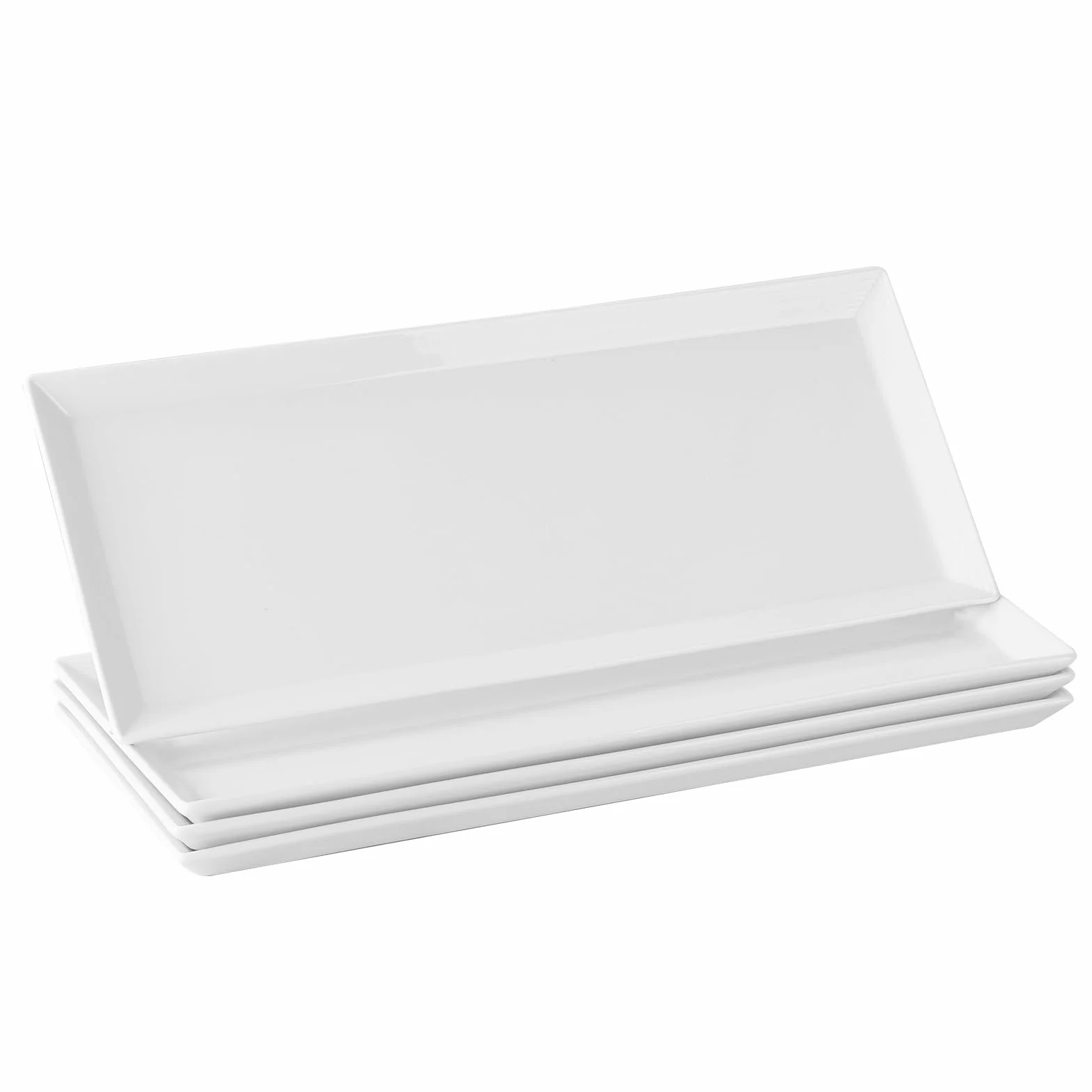DOWAN Duży talerz do serwowania, 36,8 cm, biały, prostokątny, porcelanowy, odpowiedni do przystawek, mięsa, deserów, makaronów, bufetów, imprez, nadaje się do zmywarki i kuchenki mikrofalowej, zestaw