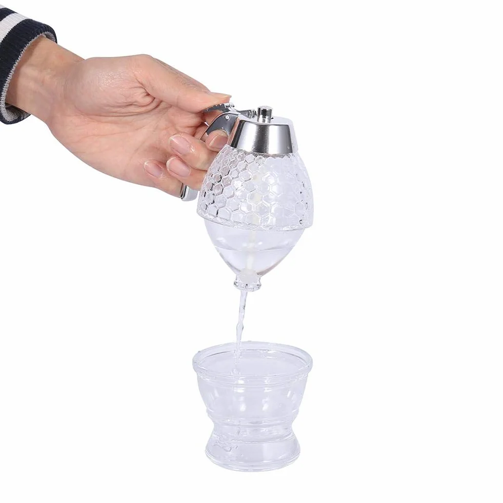 Miód Dispenser-200ml Akrylowy syrop miodowy dozownik pszczoły miód dozownik przezroczysty Shake Handshandle