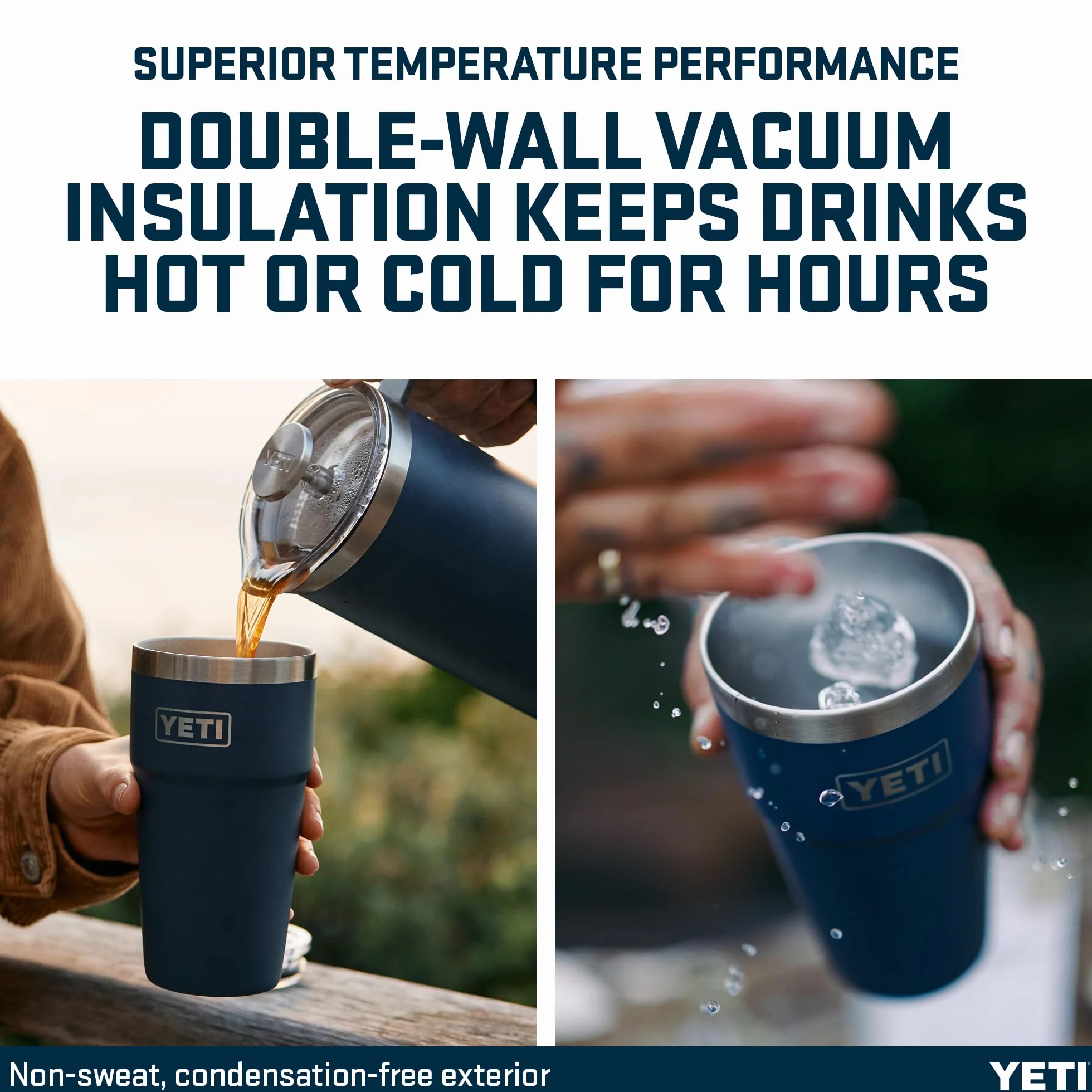 YETI Rambler 20 oz (591 ml) Stackable Cup with Removable Magslider Lid, Stainless Steel Vacuum Insulated Coffee Cup, Navy
