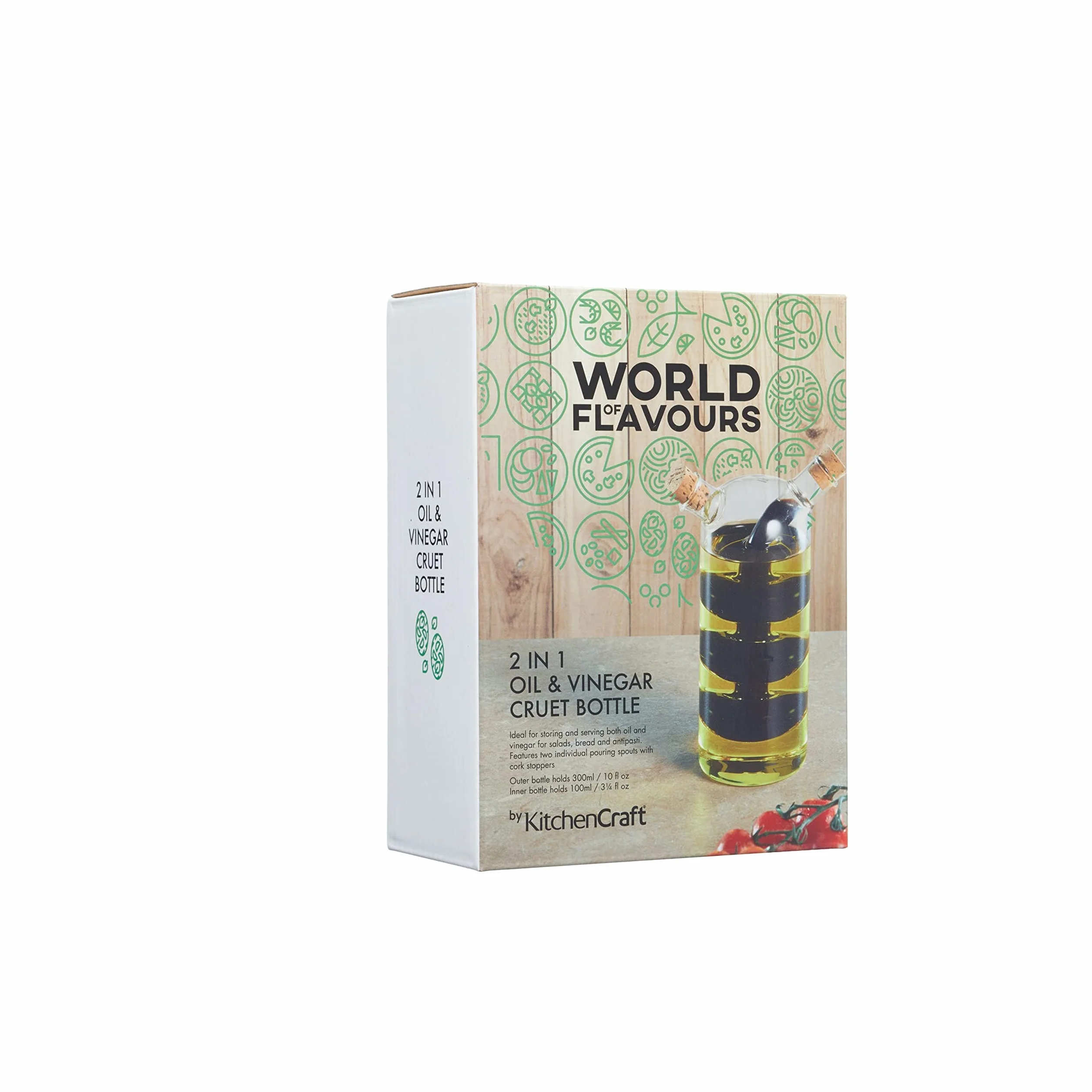 KitchenCraft World of Flavours szklany dozownik oleju i octu 2 w 1, 100 + 300 ml
