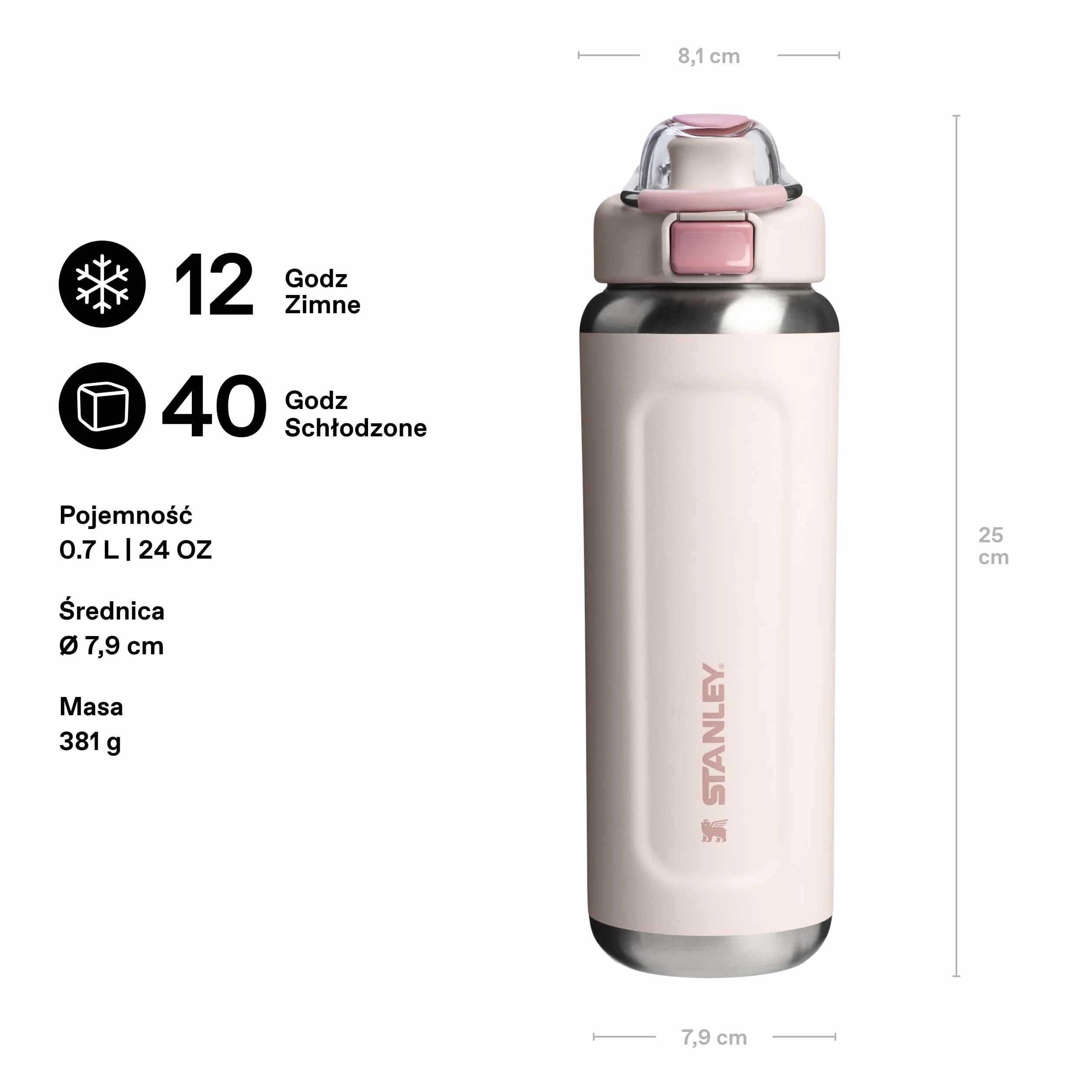 Stanley 1913 Wellspring Bottle 0.7L - Zimna Przez 12 Godzin - Zamrożona Przez 40 Godzin - Stal Nierdzewna - Nie Zawiera BPA - Szczelny - Można Myć W Zmywarce