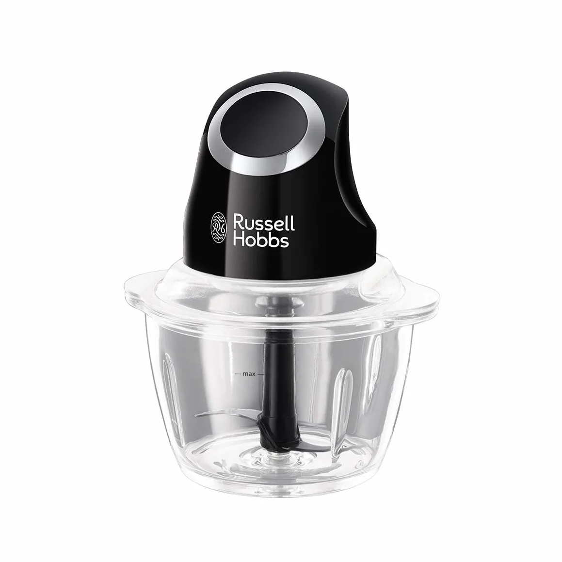 Russell Hobbs rozdrabniacz, dwuskrzydłowe ostrza, ostrza ze stali nierdzewnej, szklany pojemnik, sterowanie jednym przyciskiem, pojemność 0,5l, moc 200W, czarny matowy, Desire 24662-56