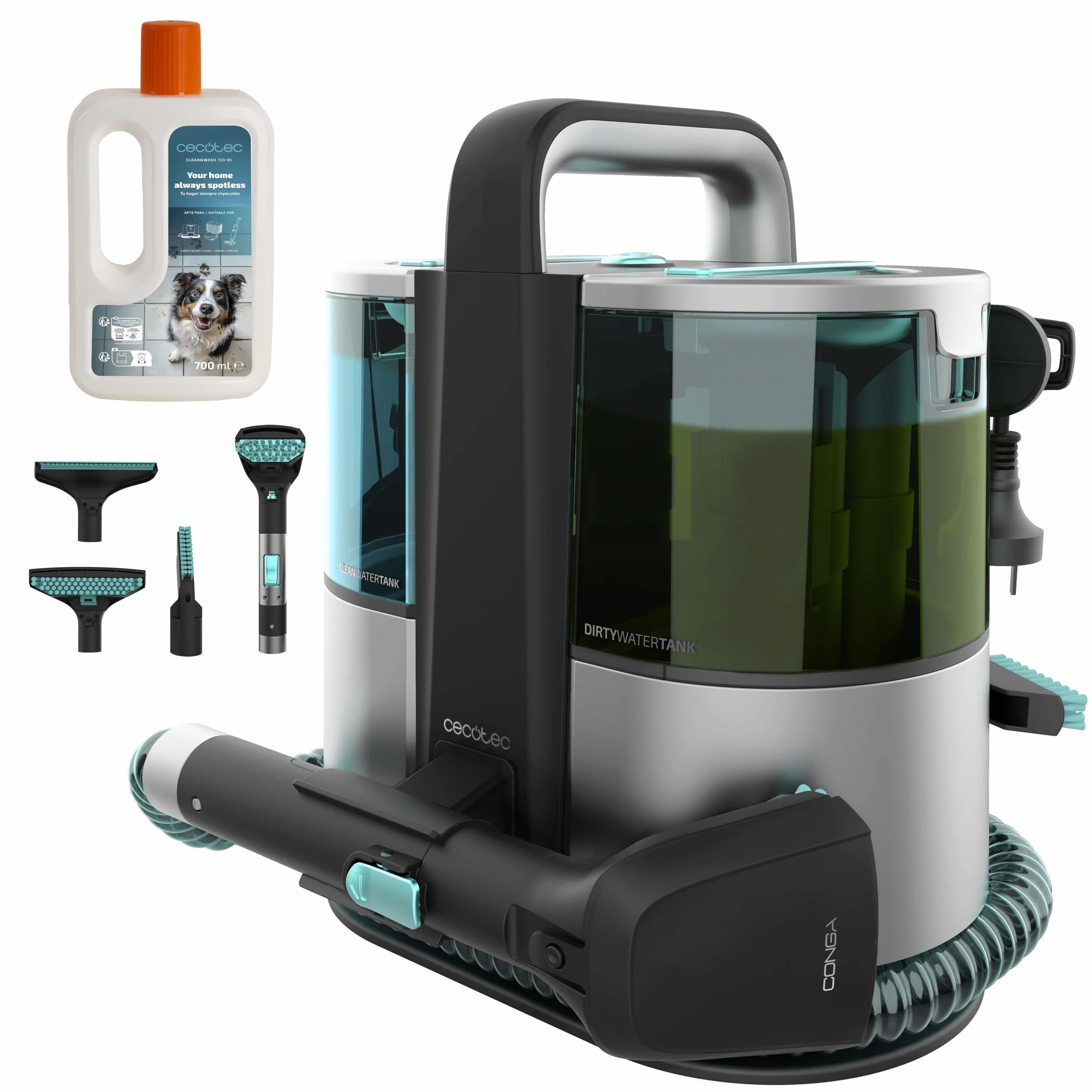 Cecotec Odkurzacz do tapicerki - dywany z kablem Conga 4000 Carpet & Spot Clean XL Advance. 600 W, 14 Kpa, 3 w 1: spryskiwanie, czyszczenie i odkurzanie, 2 zbiorniki na wodę, akcesoria do okien
