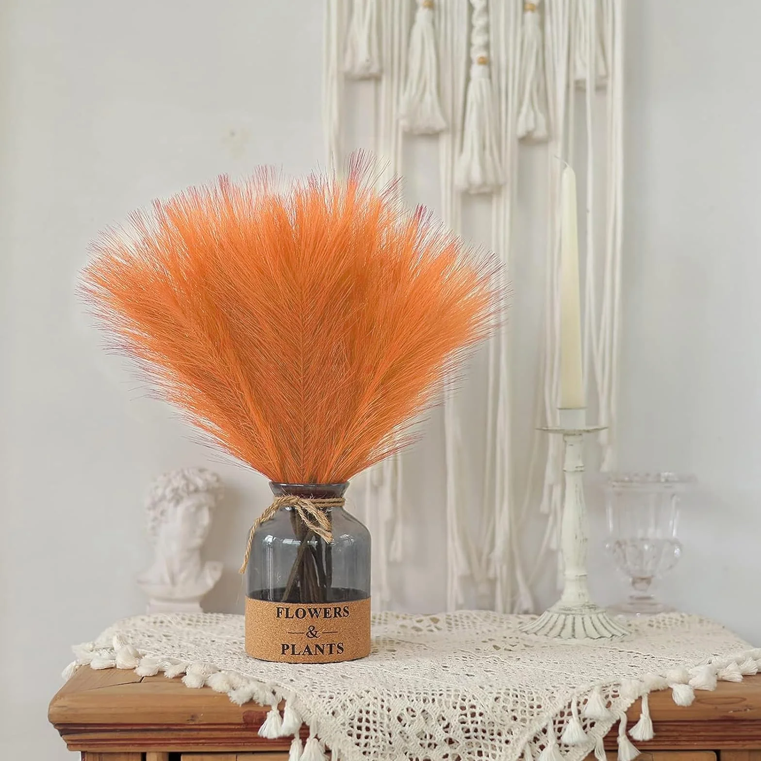 30 sztuk trawy pampasowej, pomarańczowa, 55 cm, sztuczna trawa pampasowa, dekoracja salonu, puszysta sztuczna trawa pampasowa, boho, do domu, kuchni, na wesele
