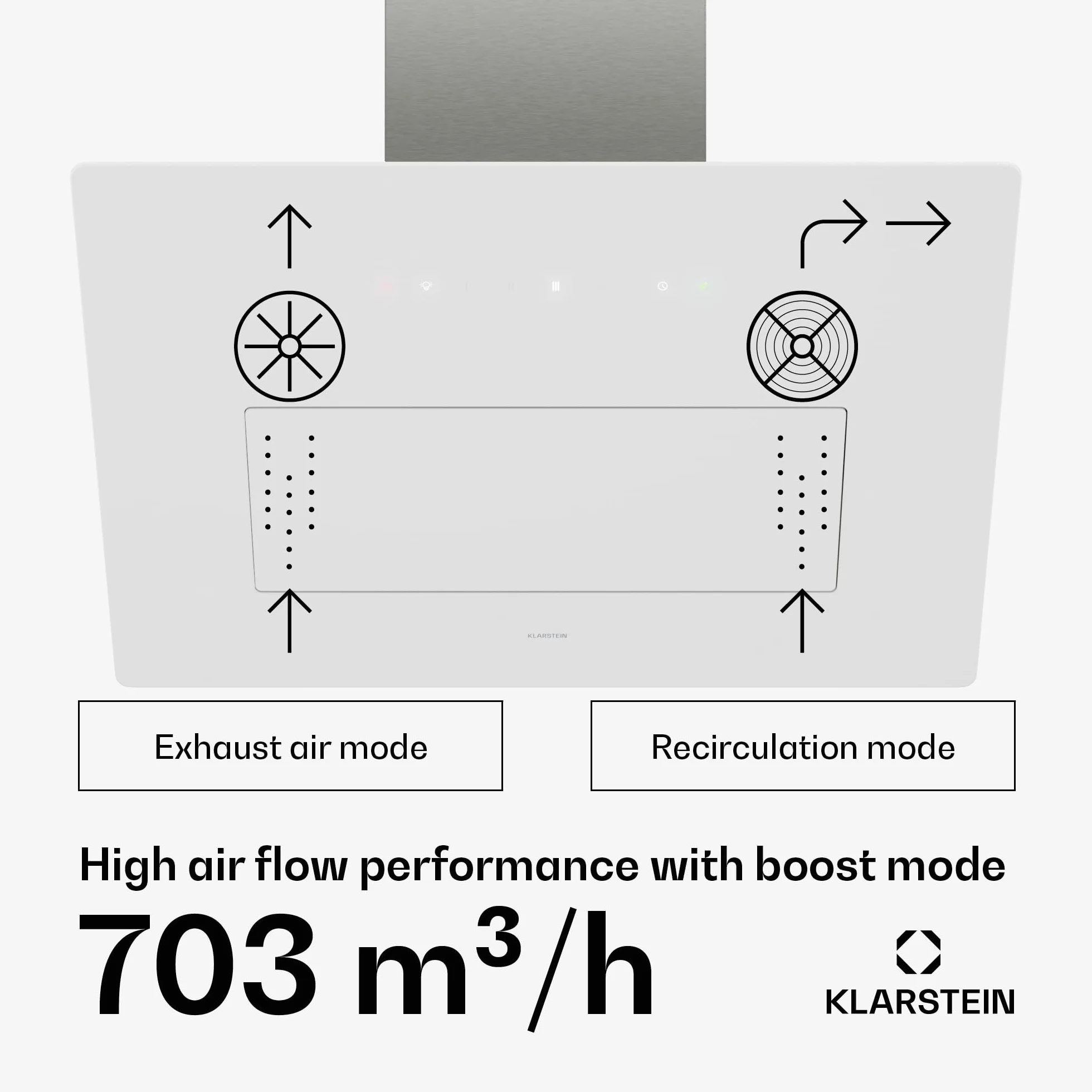 Klarstein SleekAir okap kuchenny – 60 cm okap podszafkowy, 686 m³/h, klasa efektywności energetycznej A++, dotykowy panel sterowania, oświetlenie LED 2700-6500 K