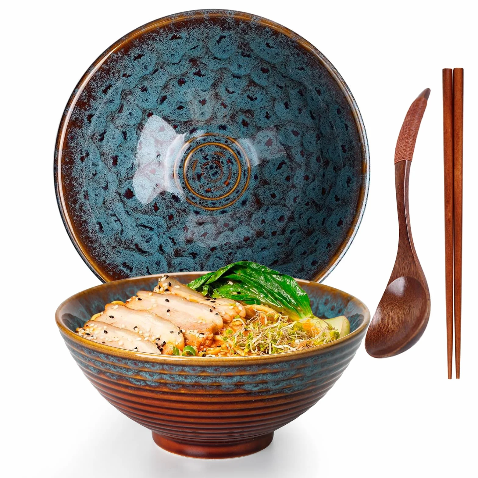 Miska Ramen, zestaw misek do ramenu, japońska miska ceramiczna, z łyżeczką pałeczek, miski do zupy, 1200 ml, miska na ramen w stylu vintage, miseczki na musli, salaterka