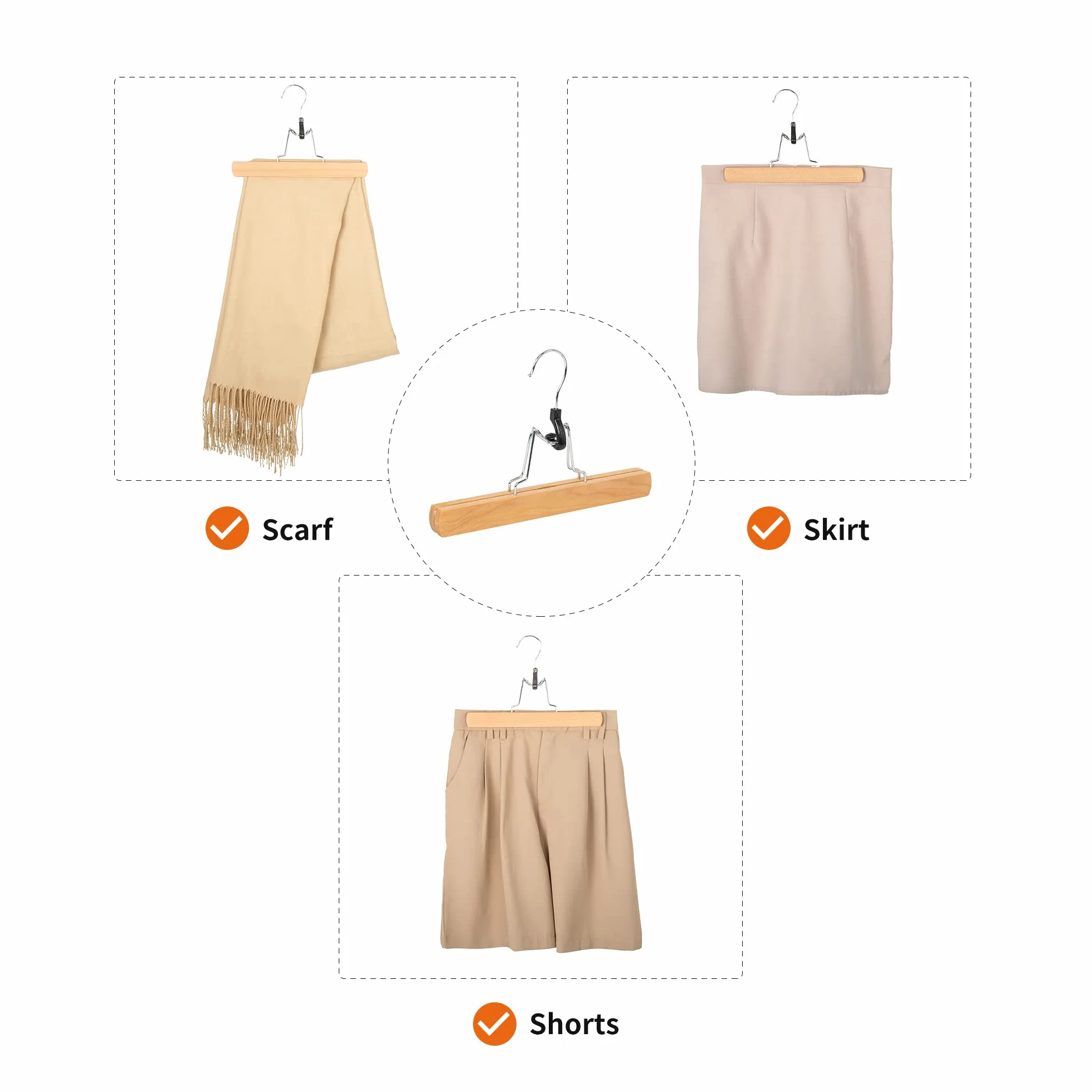 Amazon Basics Drewniane wieszaki na spodnie, 25 cm, kolor naturalny, opakowanie 10 sztuk