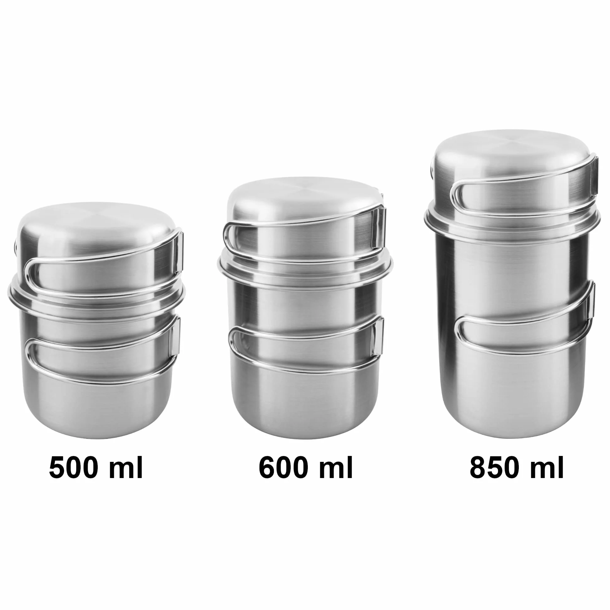 Tatonka Zestaw kubków Handle Mug (500/600/850 ml) – zestaw kubków ze stali nierdzewnej składający się z kubka i pokrywki – ze składanymi uchwytami i skalą objętości – kompatybilny z szeroką szyjką