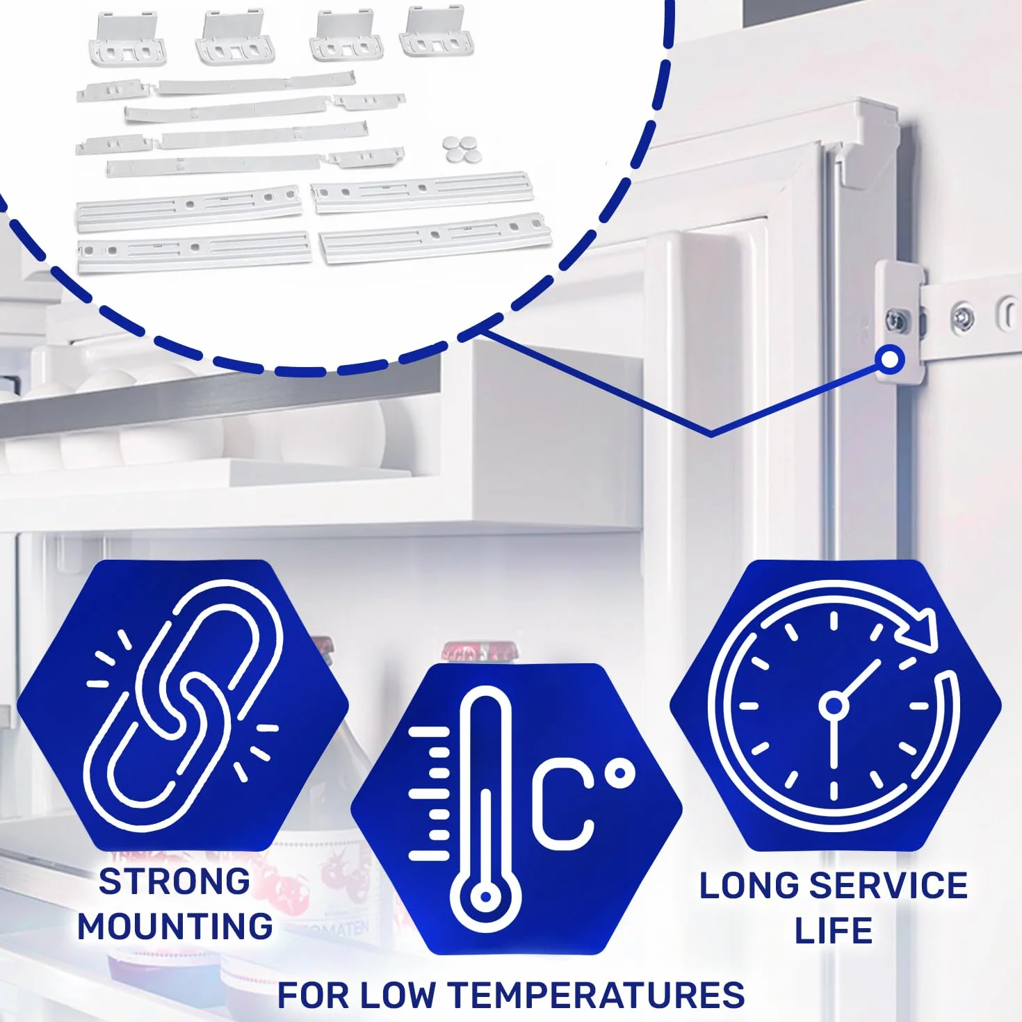 4 zestawy Przewodnik drzwi przesuwnych do drzwi wpuszczanych do lodówki i zamrażarki z oryginalnym kodem C00312150 481231019131 dla Whirlpool dla Fagor for Indesit - 10-letnia gwarancja - MONTERAL