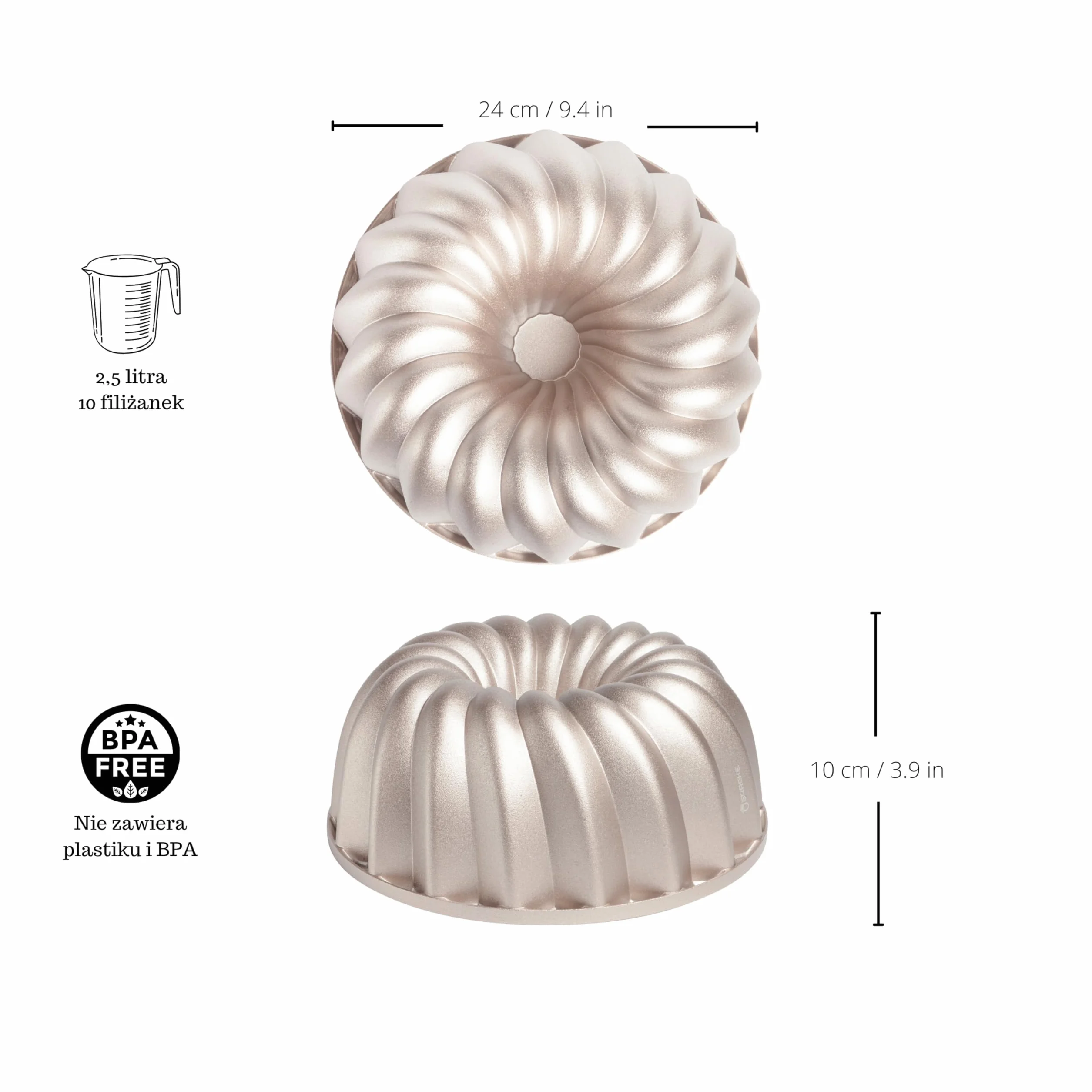 Erreke Forma na Ciasto, Równomierne Pieczenie, Podwójna Nieprzywierająca Powłoka, Bardzo Trwałe Odlewane Aluminium, Tortownica do Ciasta, Średnica 24 cm, Pojemność 2.5 litra, Klasyczny