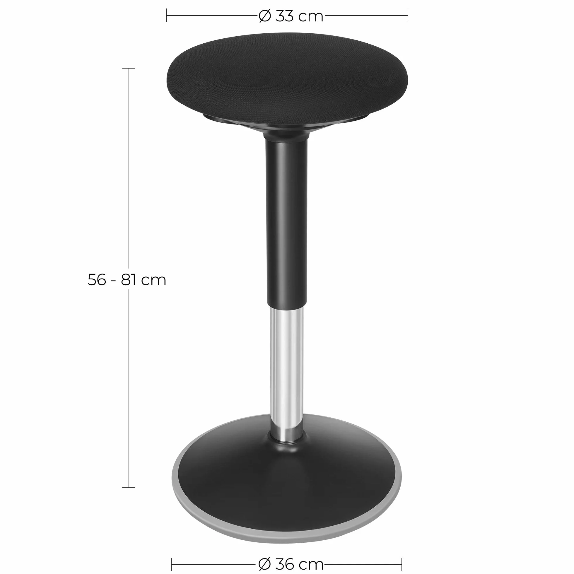 SONGMICS OSC05BK Ergonomiczny taboret biurkowy, obracany o 360°, z regulacją wysokości, 56–81 cm, łatwy montaż, czarny